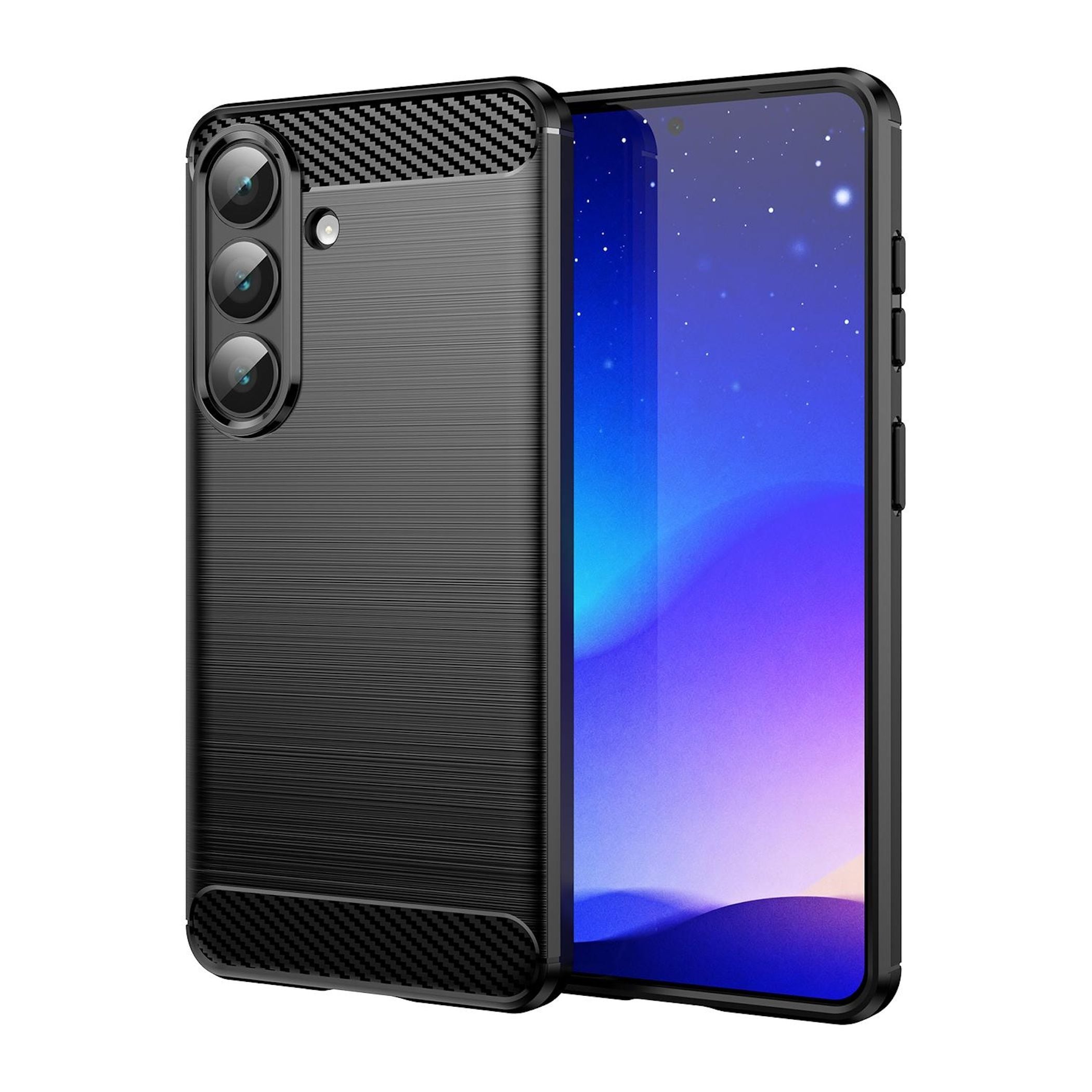 Handy H&uuml;lle f&uuml;r Samsung Galaxy S26 Plus Carbon Design Schutz Sto&szlig;fest Schwarz 