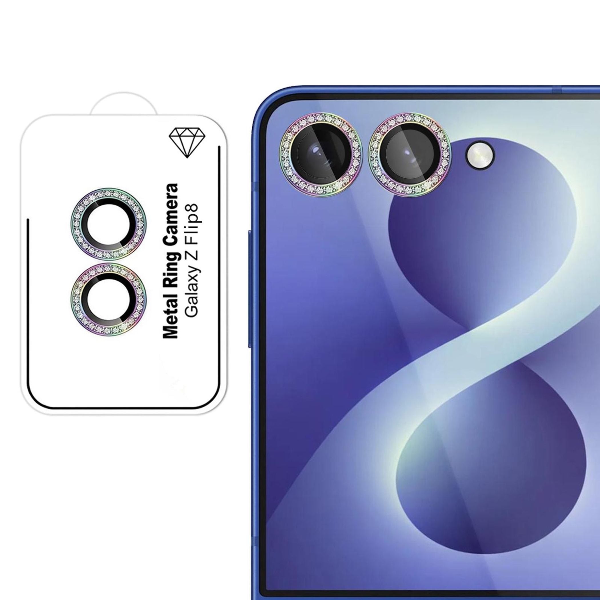 Kamera Schutzglas Linsenglas f&uuml;r Samsung Galaxy Z Flip8 5G 9H Glitzer Bunt 