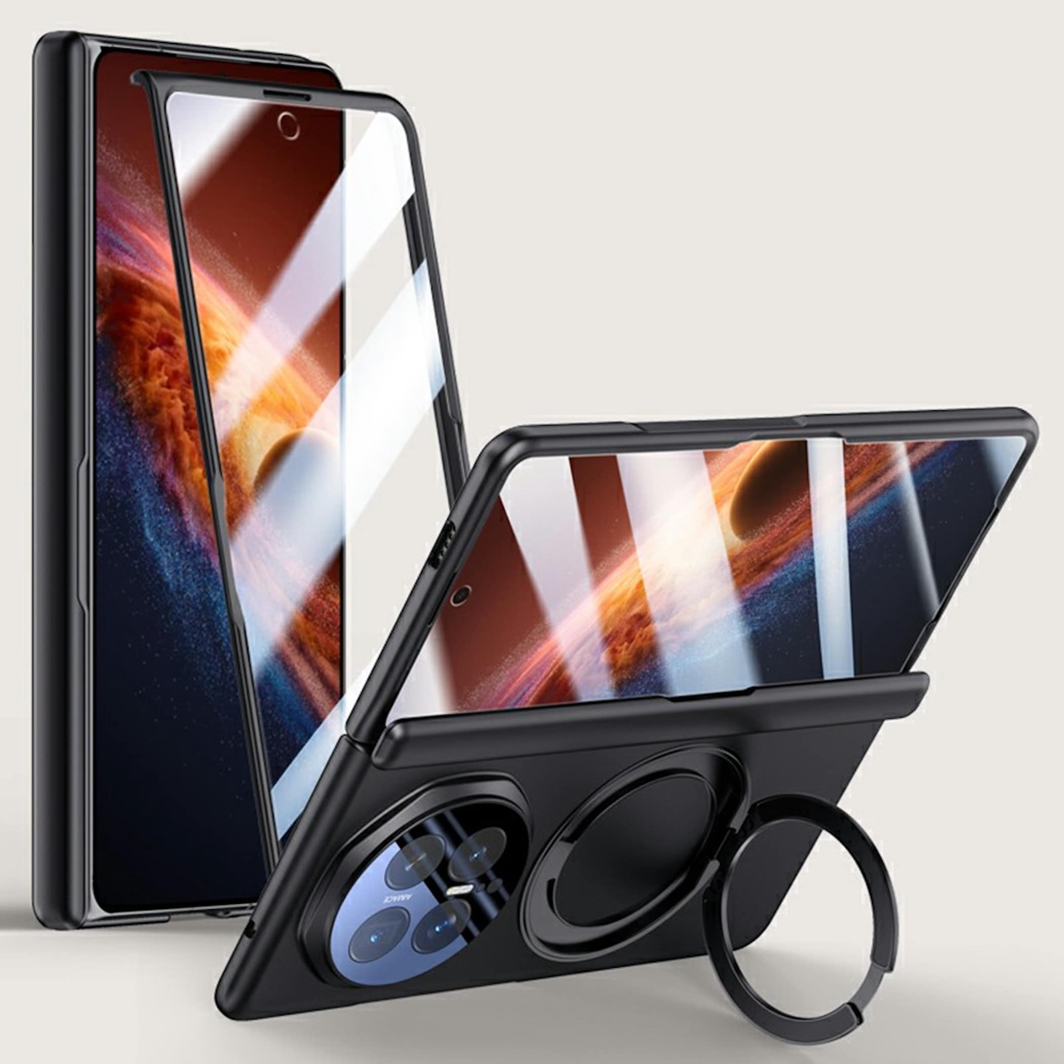 Handyh&uuml;lle + 9H Schutzglas + Magnet Ring Honor Magic V6 5G Kunststoff Full Cover 