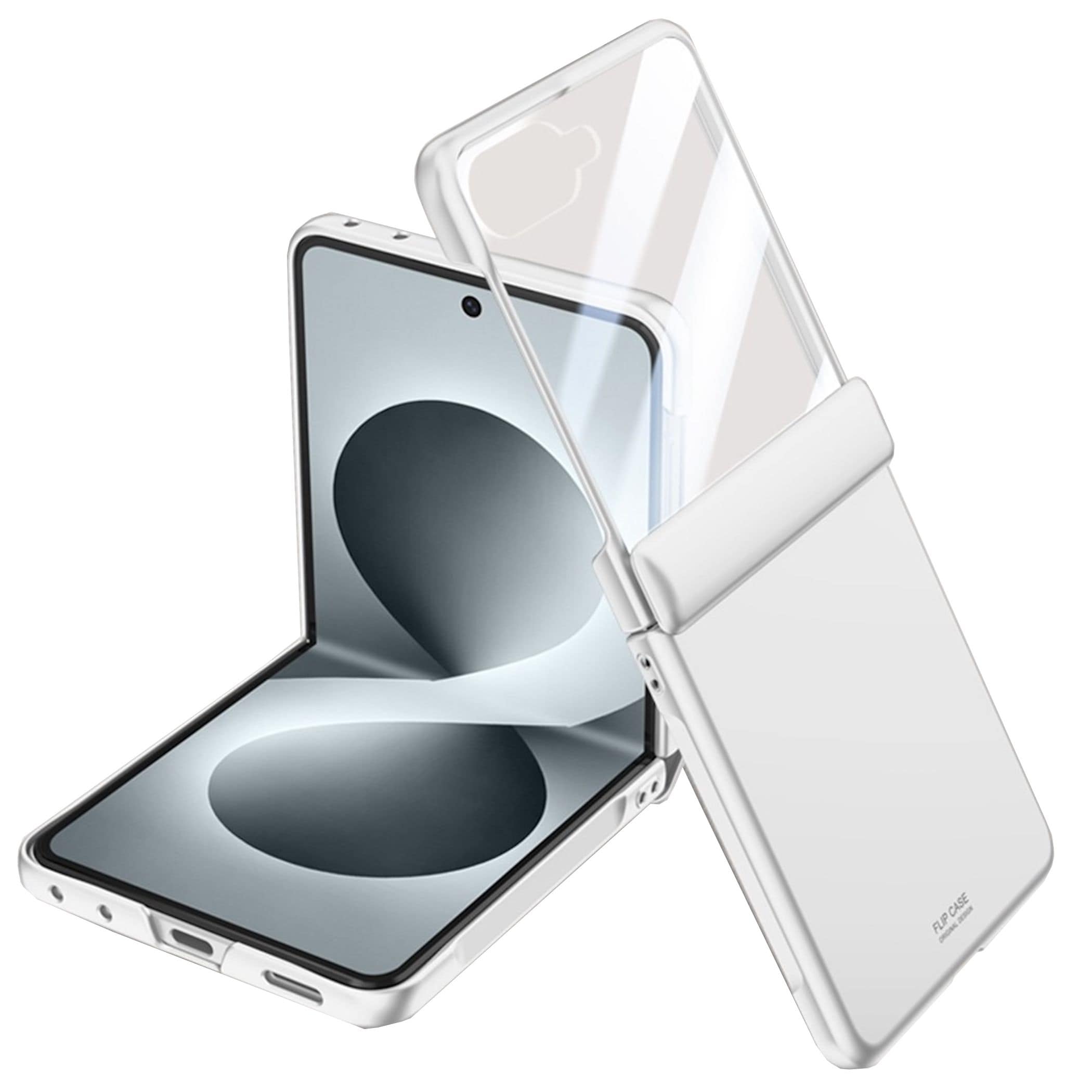 Handy H&uuml;lle + 9H Schutzglas f&uuml;r Samsung Galaxy Z Flip8 Scharnier Schutz Silber 
