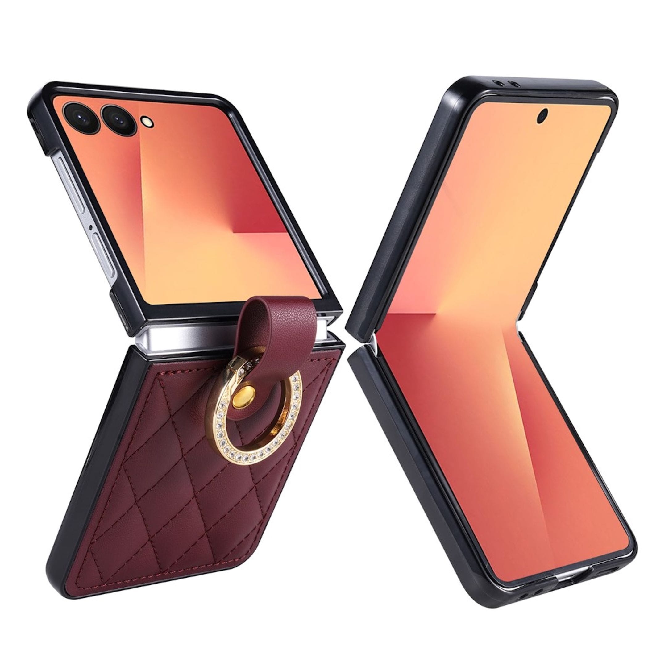 Handy H&uuml;lle Ringhalter f&uuml;r Samsung Galaxy Z Flip8 Kunstleder Strassverzierung 