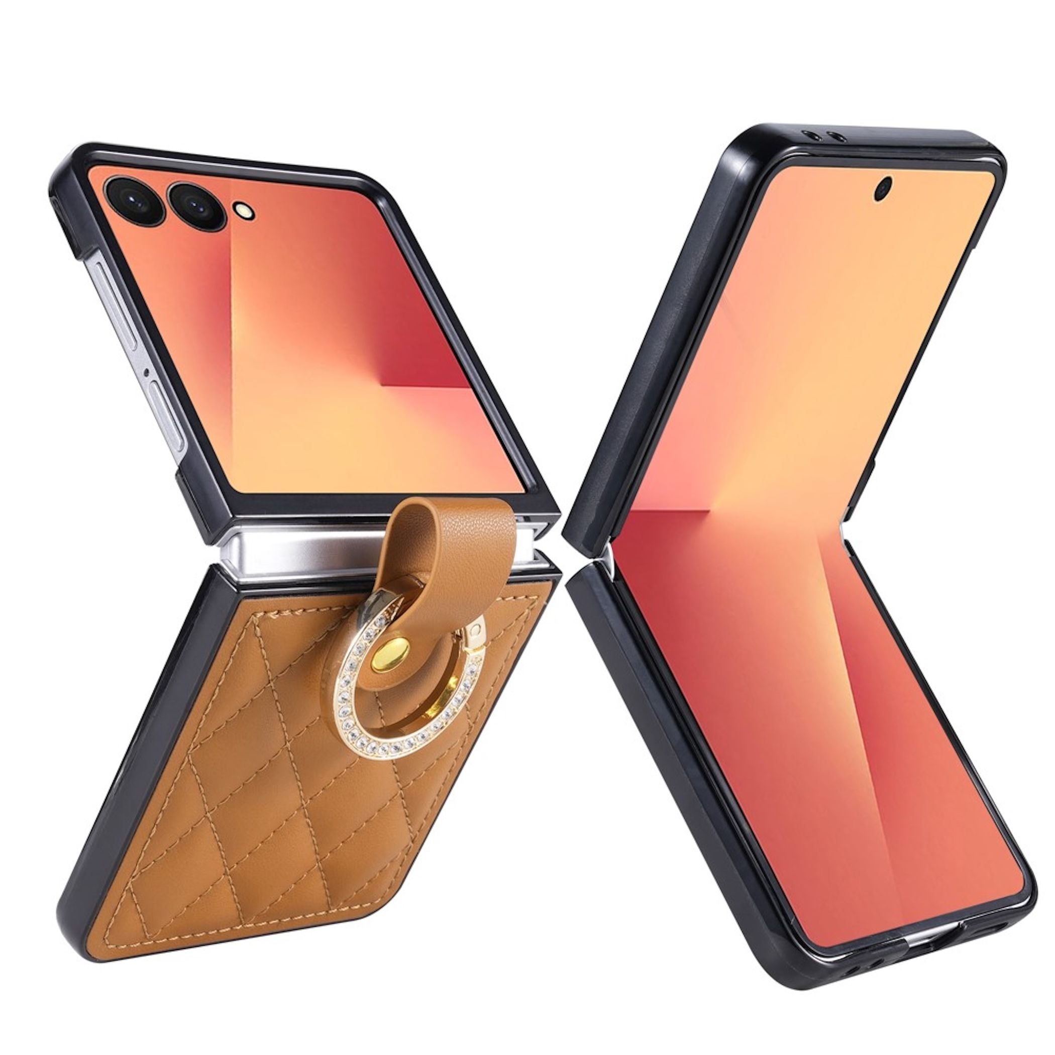 Handy H&uuml;lle Ringhalter f&uuml;r Samsung Galaxy Z Flip8 Kunstleder Strassverzierung 