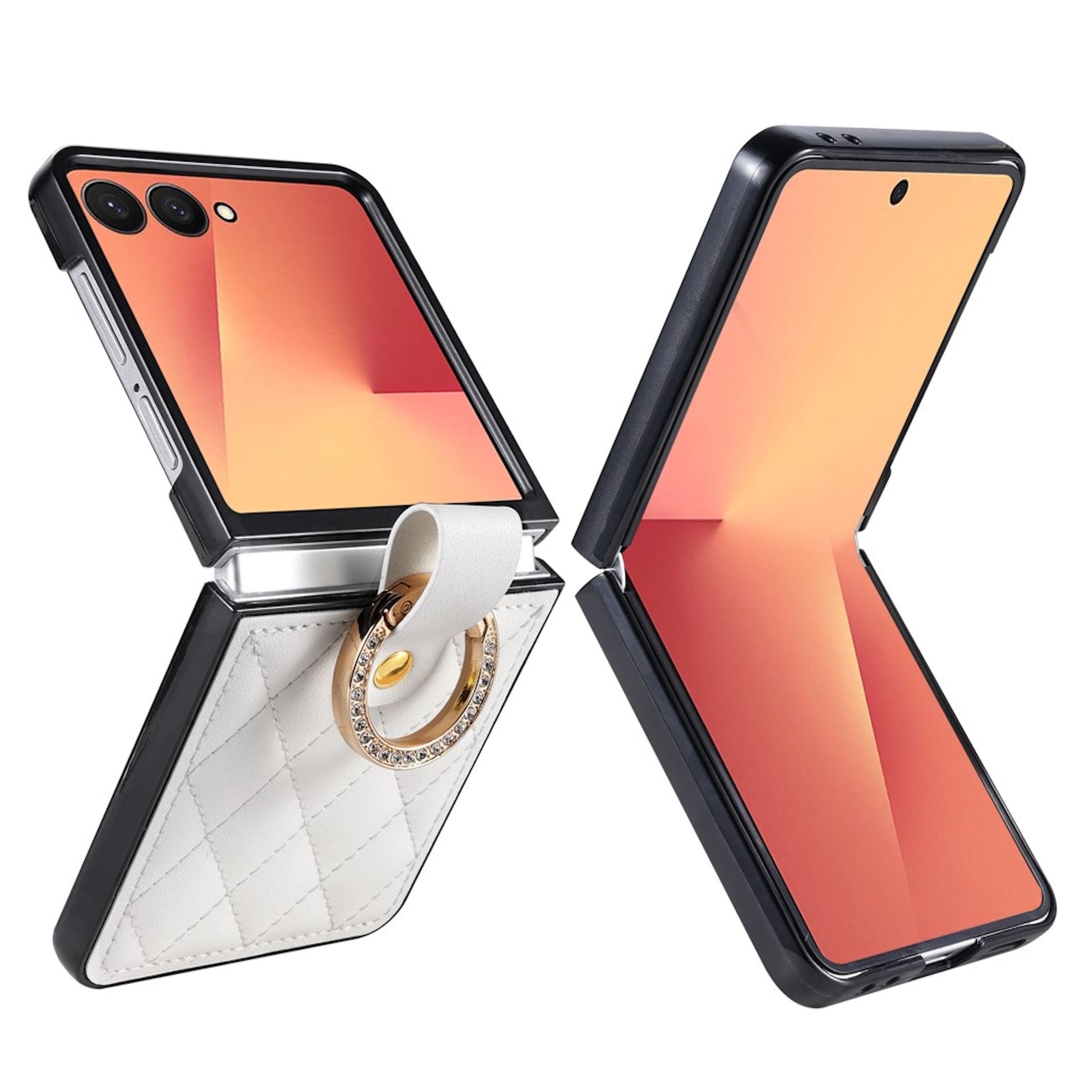 Handy H&uuml;lle Ringhalter f&uuml;r Samsung Galaxy Z Flip8 Kunstleder Strassverzierung 