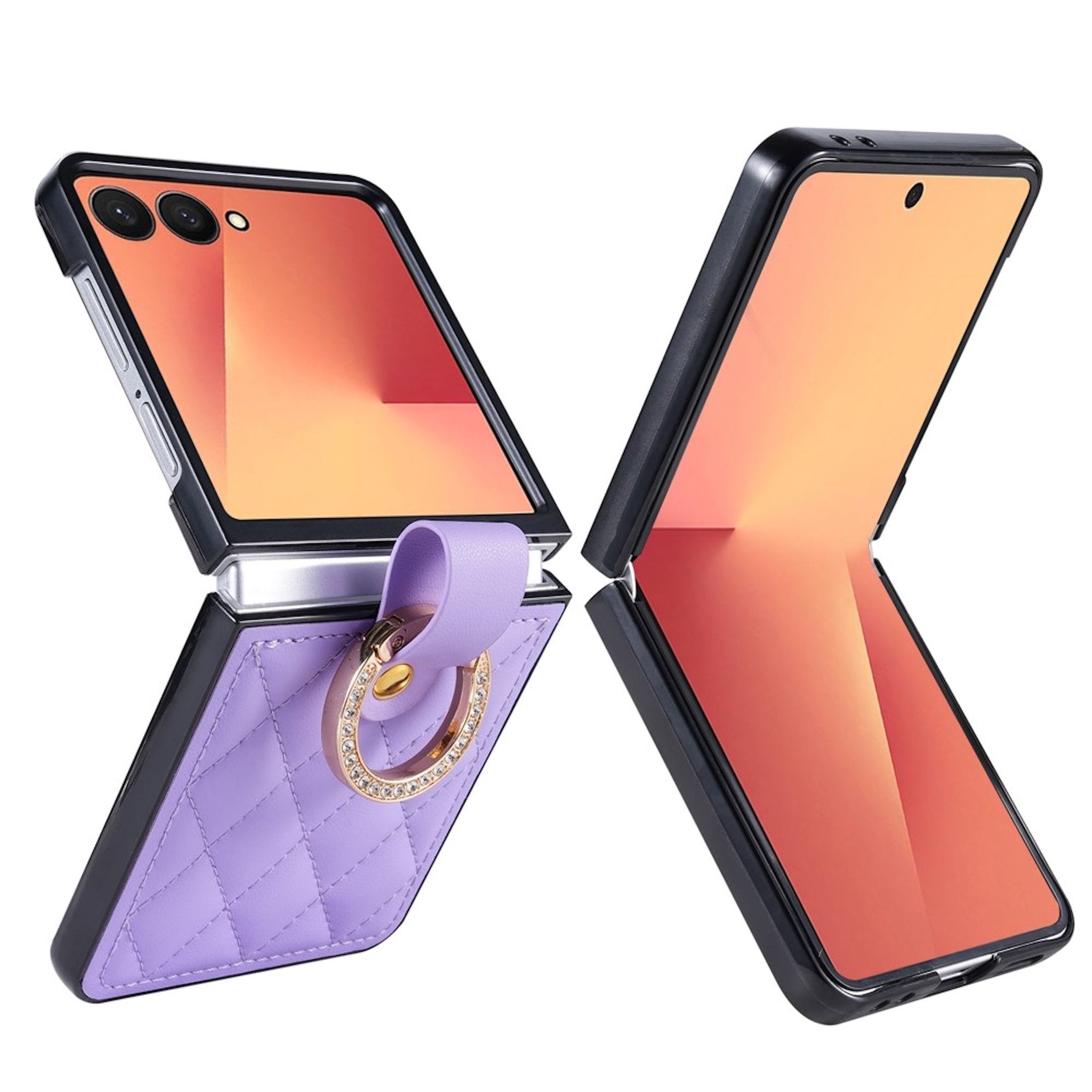 Handy H&uuml;lle Ringhalter f&uuml;r Samsung Galaxy Z Flip8 Kunstleder Strassverzierung 