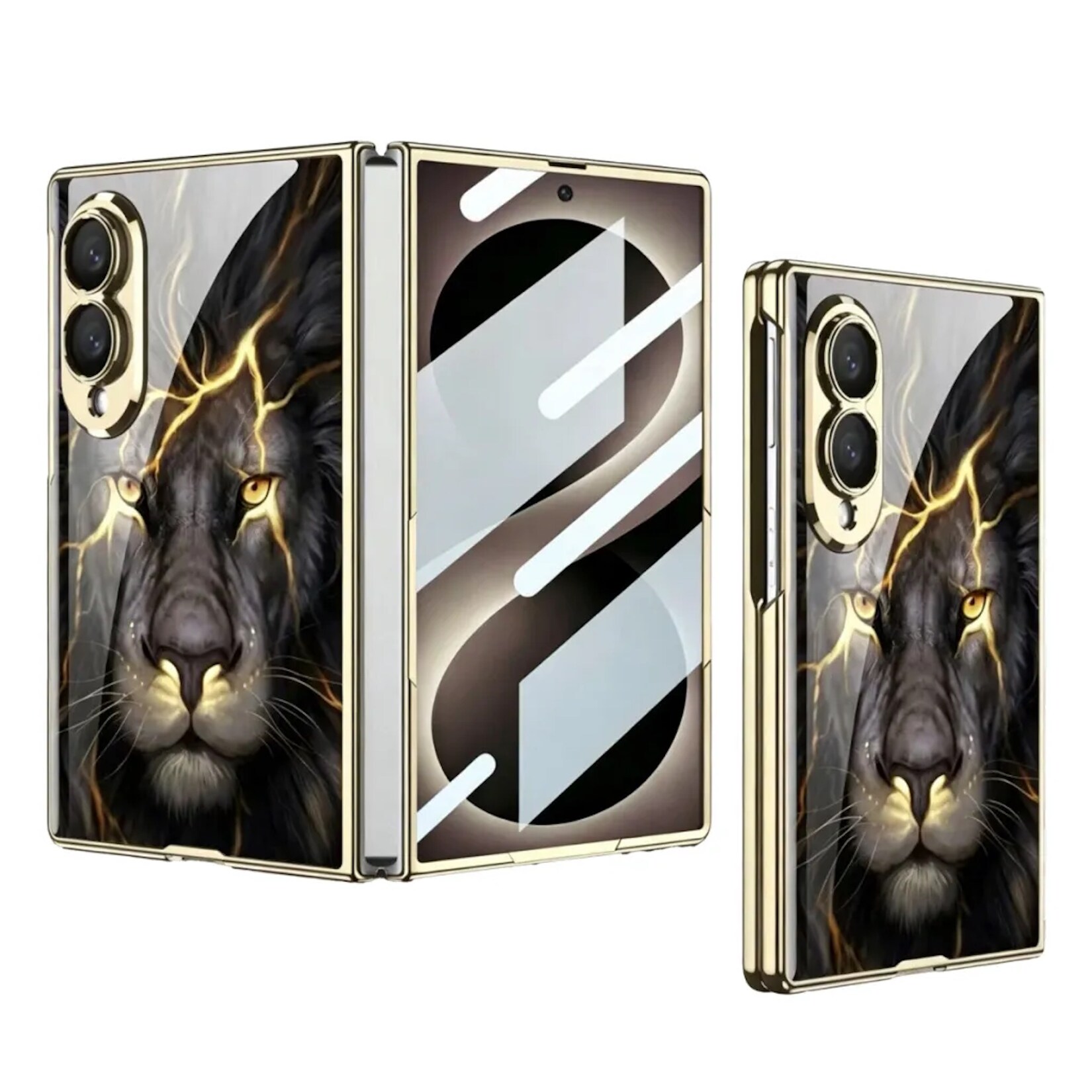 Handyhülle + Display Schutzglas für Samsung Galaxy Z Fold8 Löwe Design 360 Grad