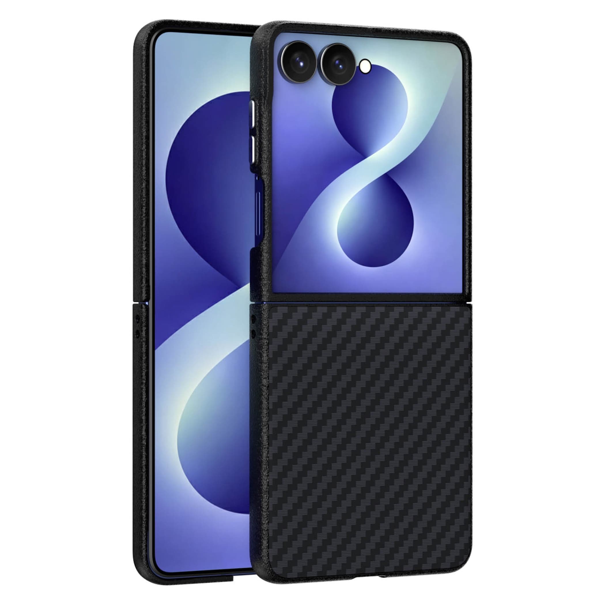 Handyh&uuml;lle Design PC TPU f&uuml;r Samsung Galaxy Z Flip8 5G Carbon Optik Kameraschutz 
