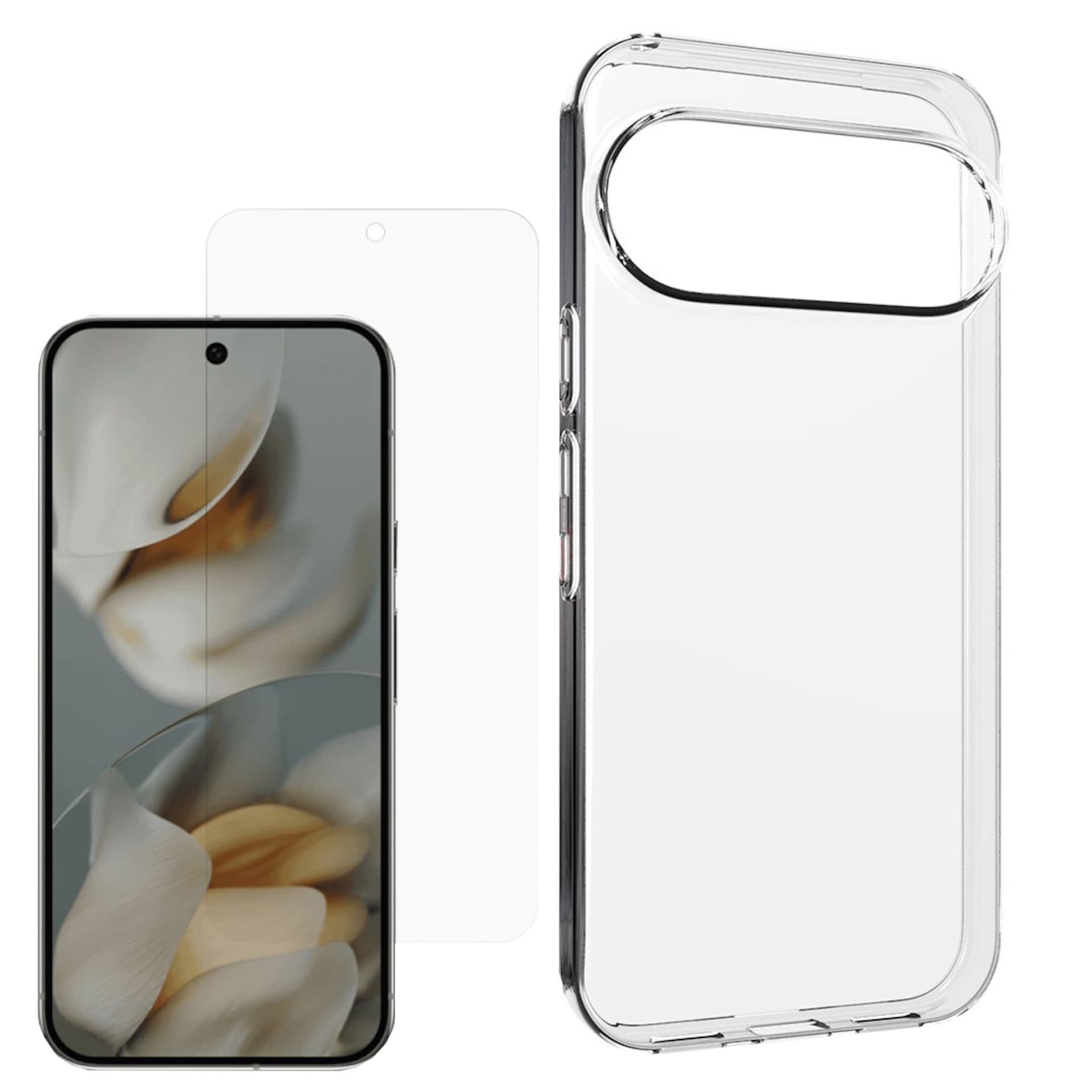 Handyh&uuml;lle + 9H Schutzglas f&uuml;r Google Pixel 11 Pro XL TPU Set 2 in 1 Transparent 