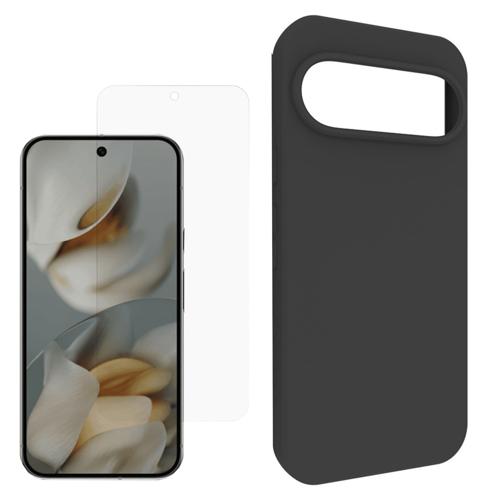 Handyh&uuml;lle + Schutzglas f&uuml;r Google Pixel 11 Pro XL TPU Set 2 in 1 Bundle Schwarz 