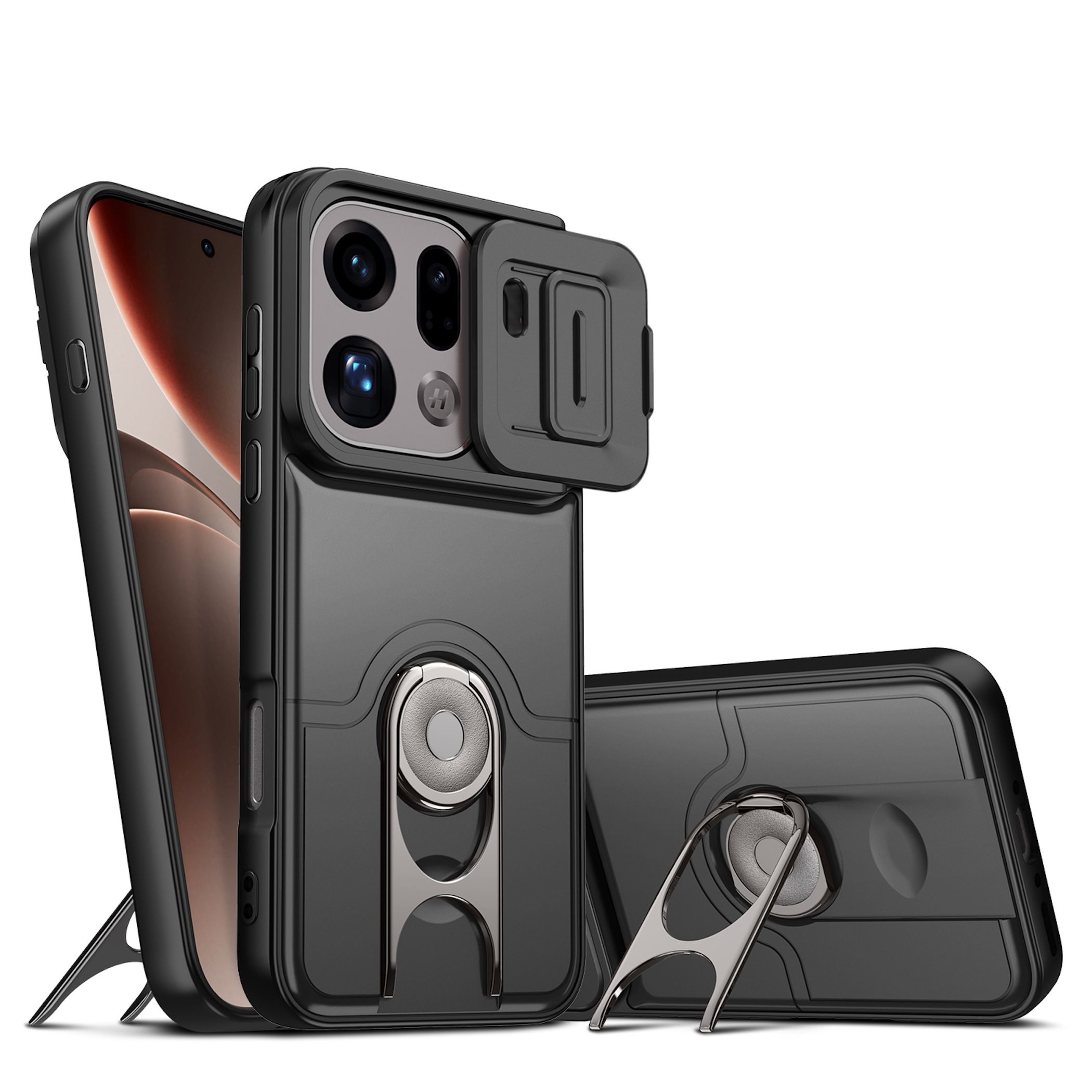 Handy H&uuml;lle Camshield f&uuml;r Oppo Find X9 Pro 5G Ringhalter Kickstand Armor Schwarz 