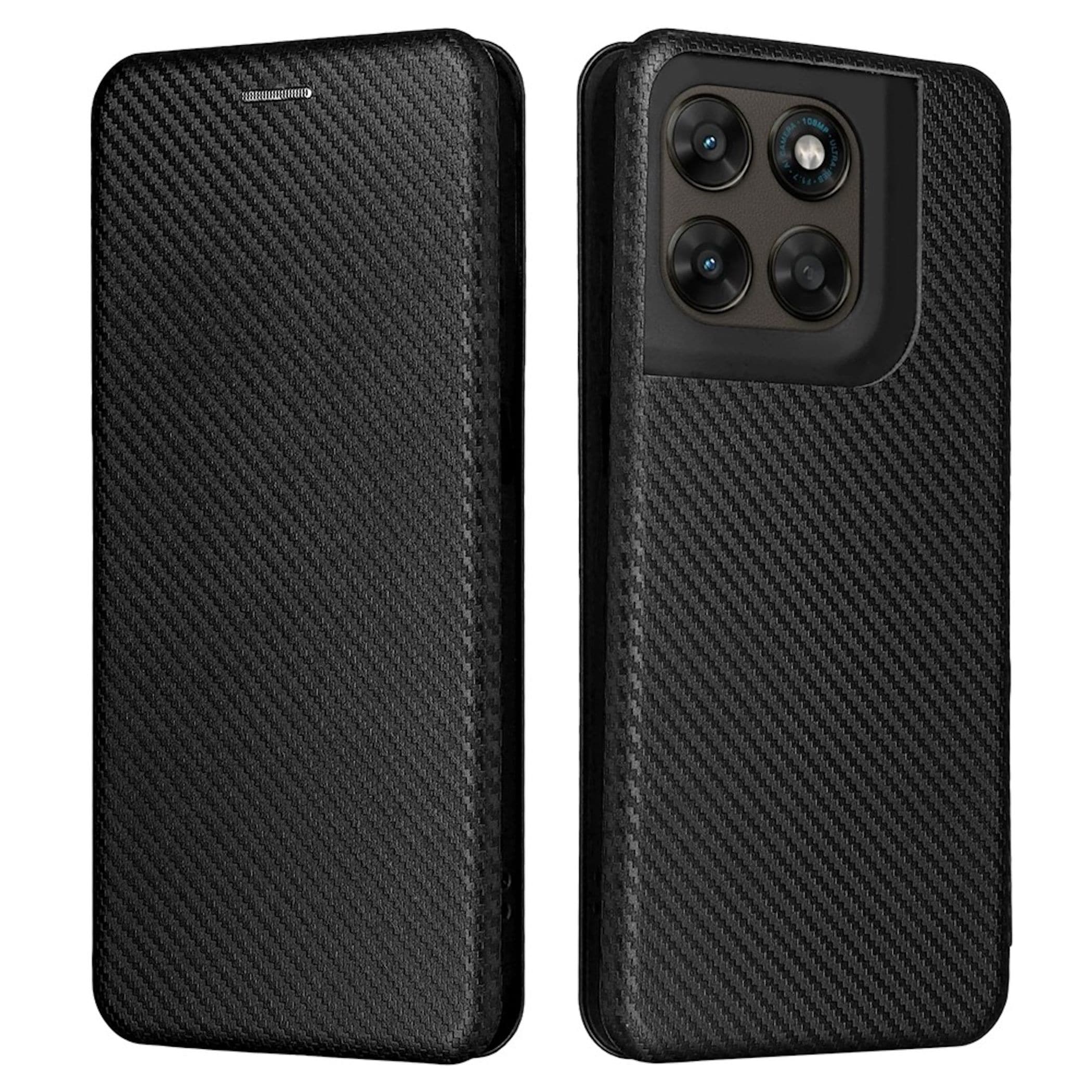 Handyh&uuml;lle Kunstleder f&uuml;r Motorola Moto G87 / G77 / G67 Carbon Schutz Schwarz 