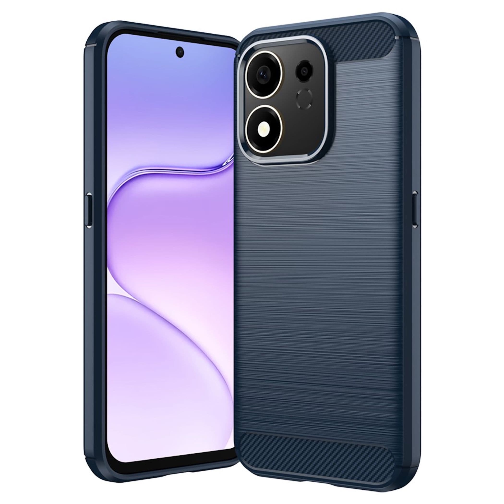 Handy H&uuml;lle f&uuml;r Honor 600 Smart 5G / X7e Plus 5G Carbon Design Sto&szlig;fest Blau 