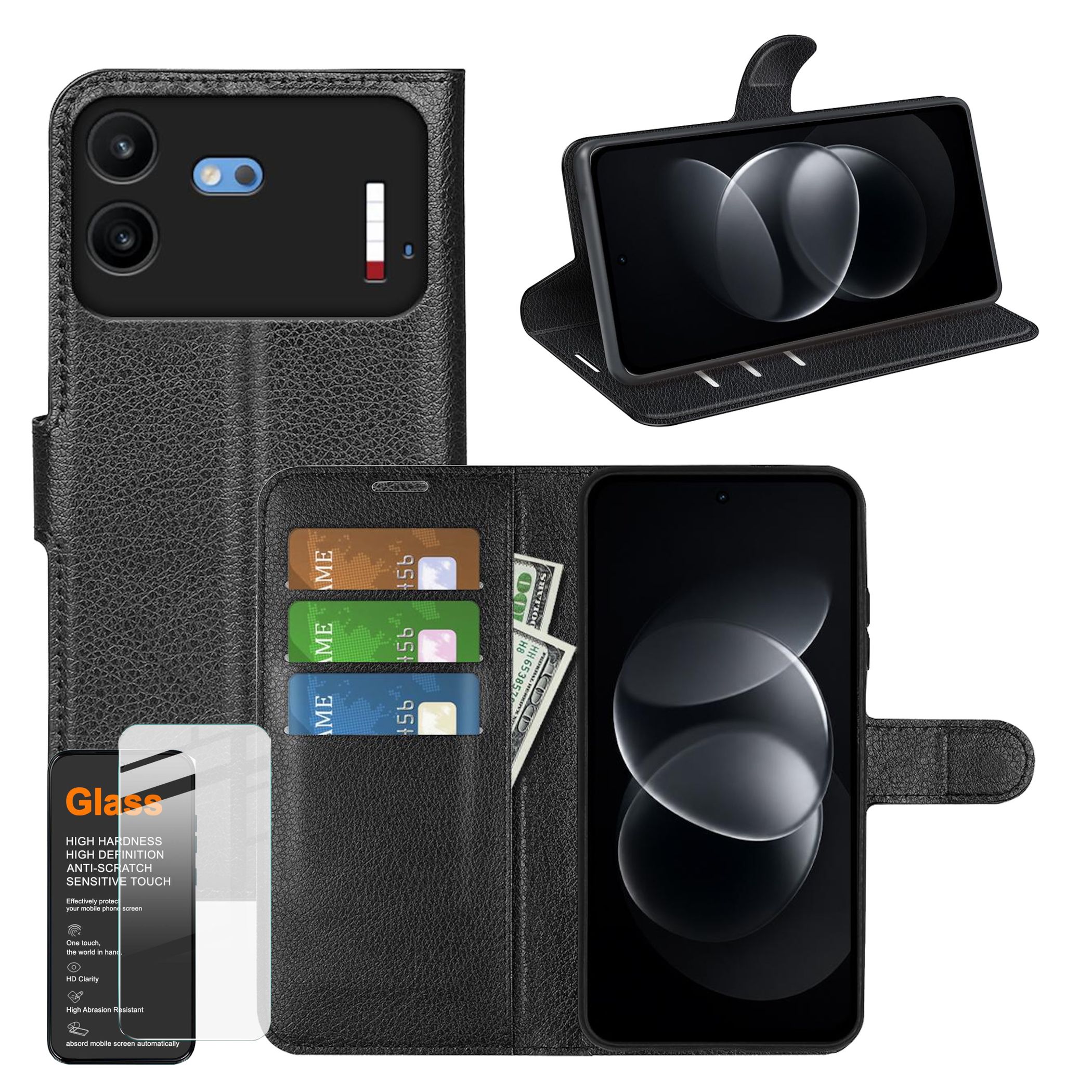 Handy H&uuml;lle + 9H Schutzglas f&uuml;r Nothing Phone 4b Klapph&uuml;lle Wallet Hartglas 