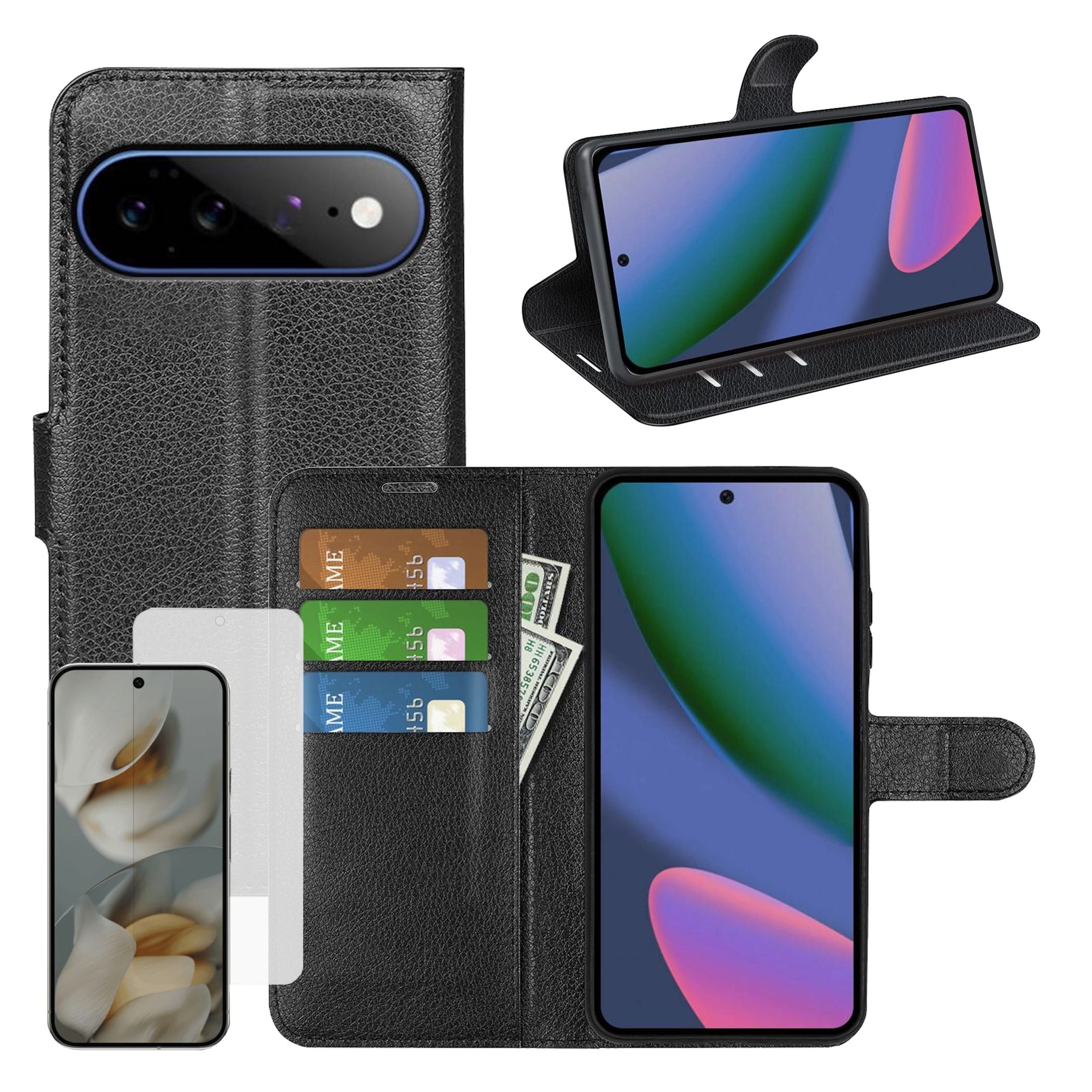 Handy H&uuml;lle + 9H Schutzglas f&uuml;r Google Pixel 11 Pro XL Klapph&uuml;lle Wallet Glas 
