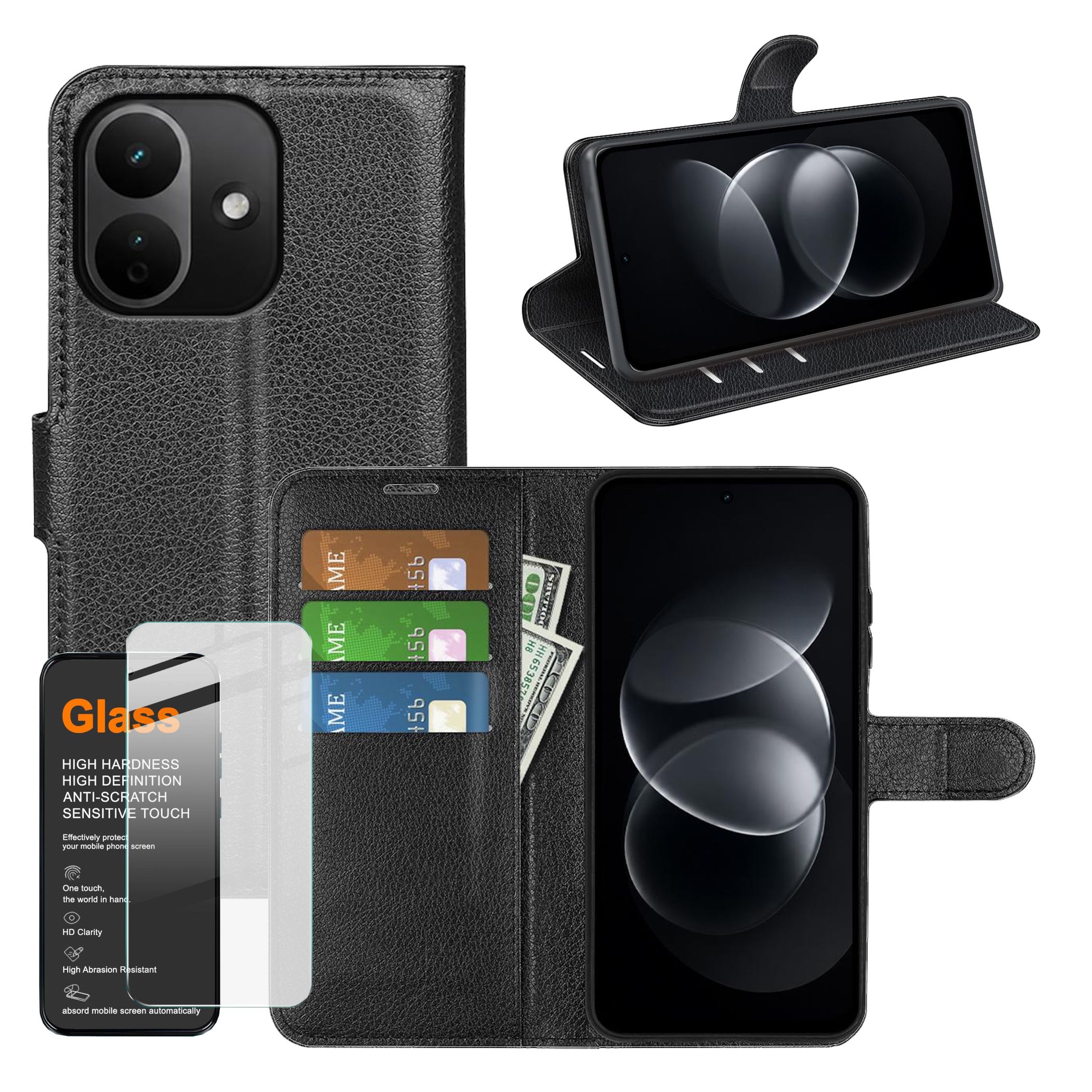 Handy H&uuml;lle + 9H Schutzglas f&uuml;r Xiaomi Redmi Note 17 5G / 4G Klapph&uuml;lle Wallet 
