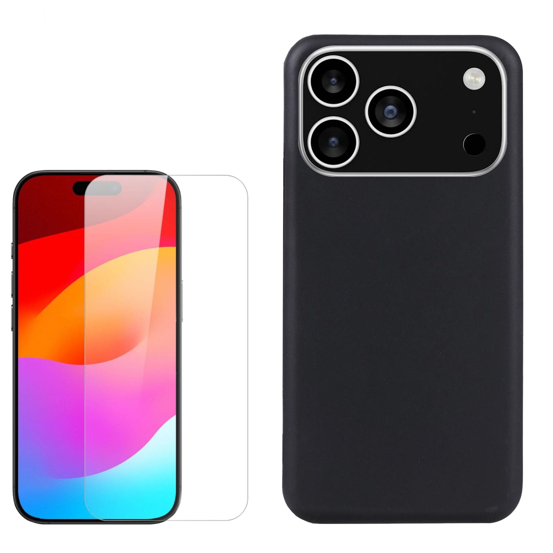Silikon Handyh&uuml;lle + Schutzglas f&uuml;r Apple iPhone 18 Pro Max TPU Set Schwarz 