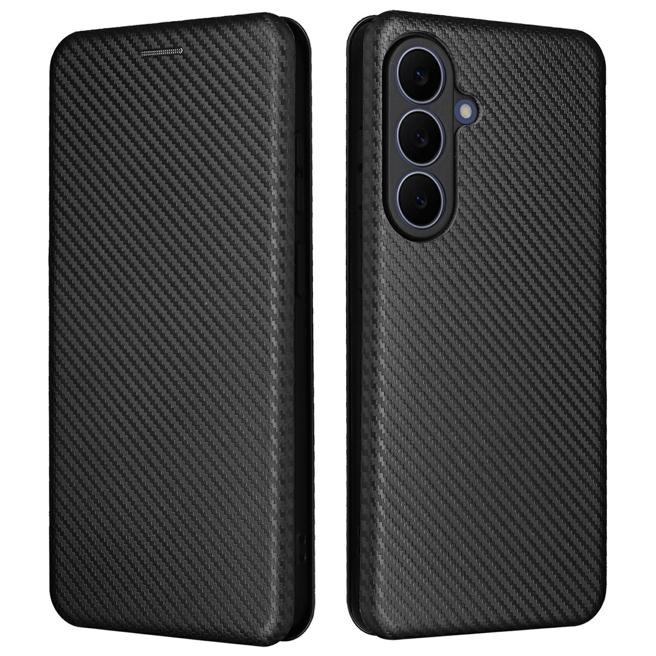 Handyh&uuml;lle Kunstleder f&uuml;r Samsung Galaxy S26 FE Carbon Optik Smart Schutz 