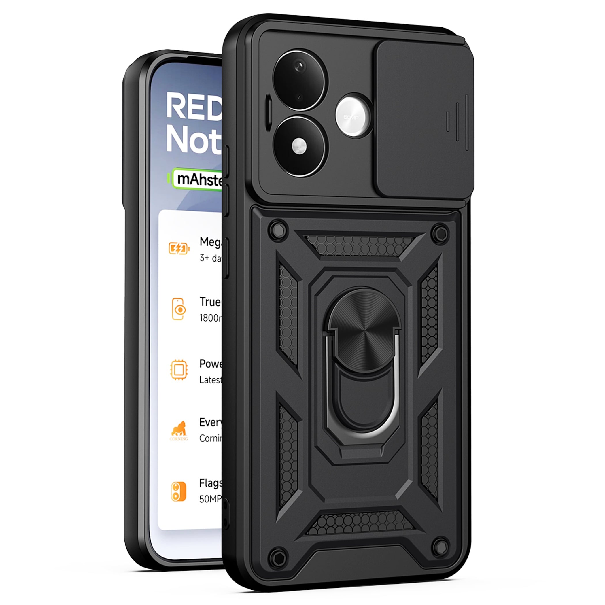 Handy H&uuml;lle Camshield f&uuml;r Xiaomi Redmi Note 17 4G / 5G Ringhalter Armor Schwarz 