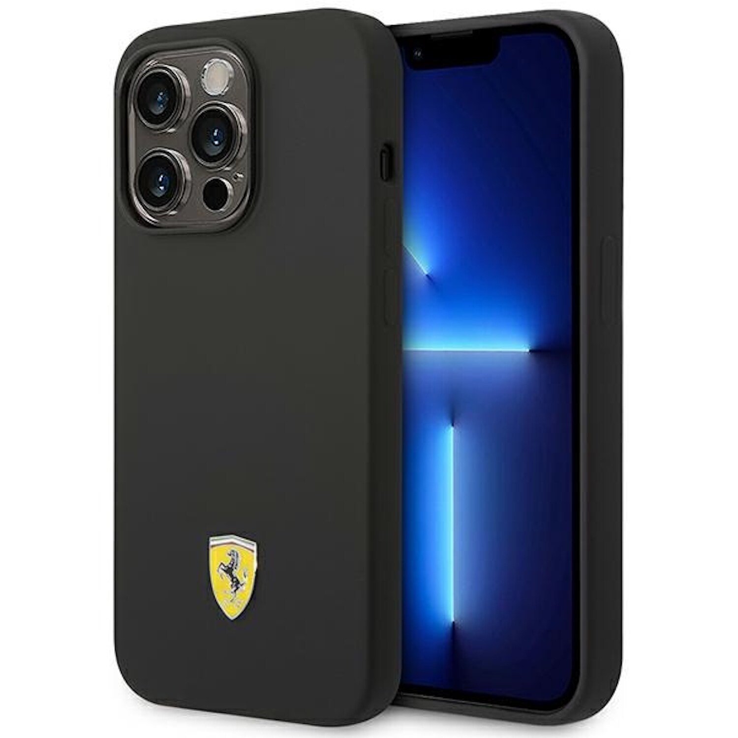 Ferrari Silikon Metal Logo Magsafe H&uuml;lle f&uuml;r Apple iPhone 14 Pro Black 