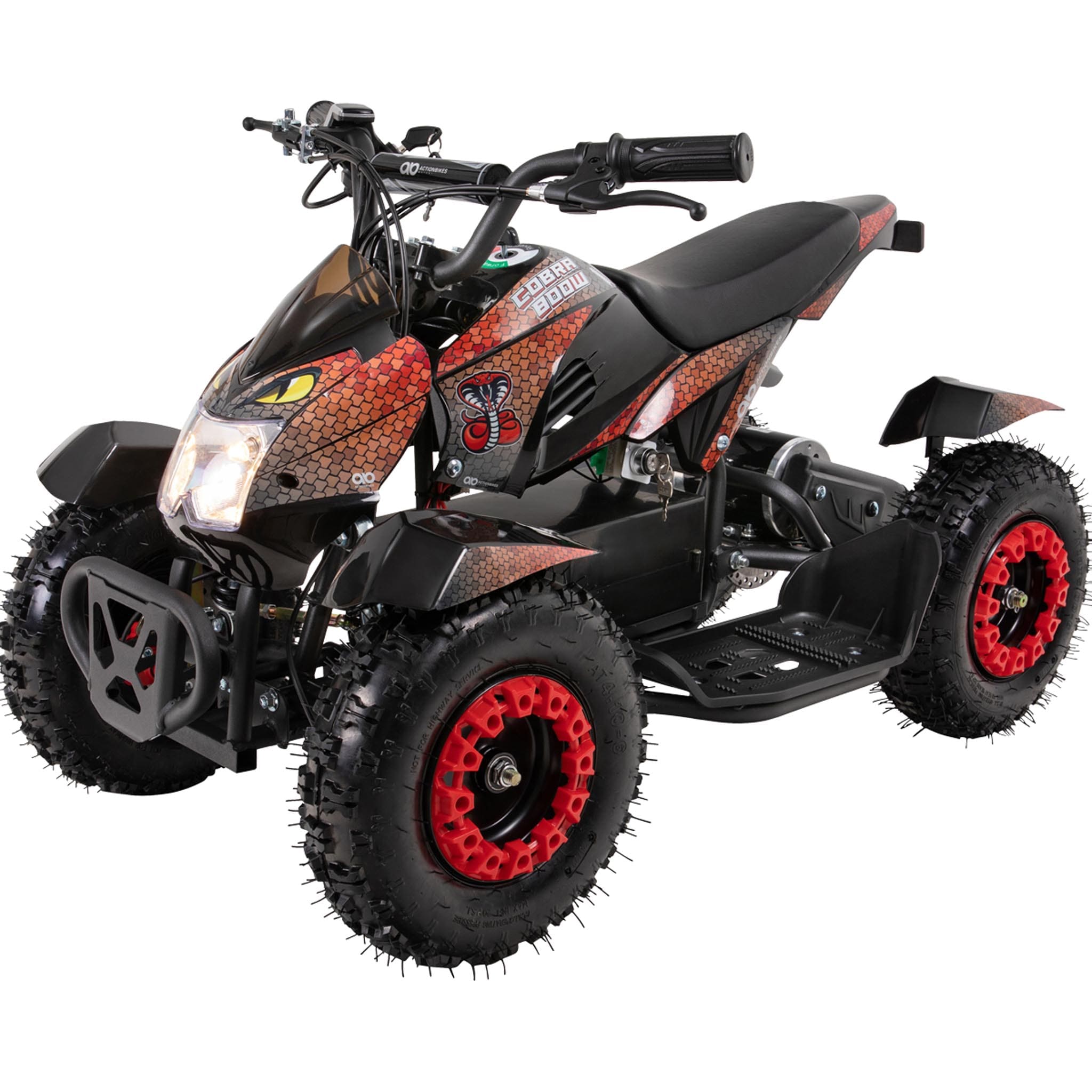 Elektro-Kinderquad Cobra, 800 Watt, bis 24 km/h, ab 8 Jahren, Federung, 3x 12V-Akku, Scheibenbremsen (Rot/Schwarz) 