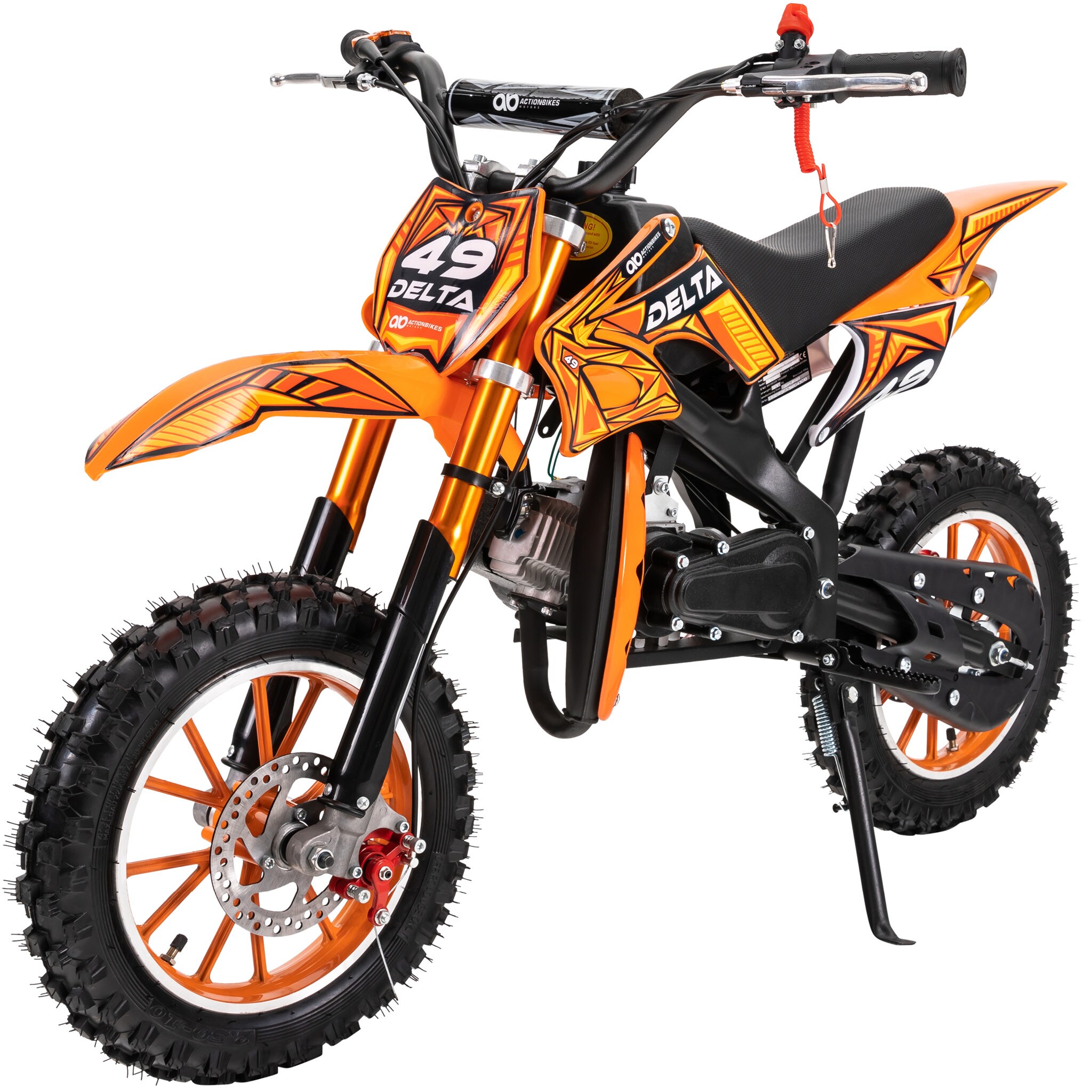Mini-Crossbike Delta, Benzin-Motorrad, Pocketbike, Dirtbike, 49 ccm, bis zu 40 km/h, Scheibenbremsen  (Orange) 