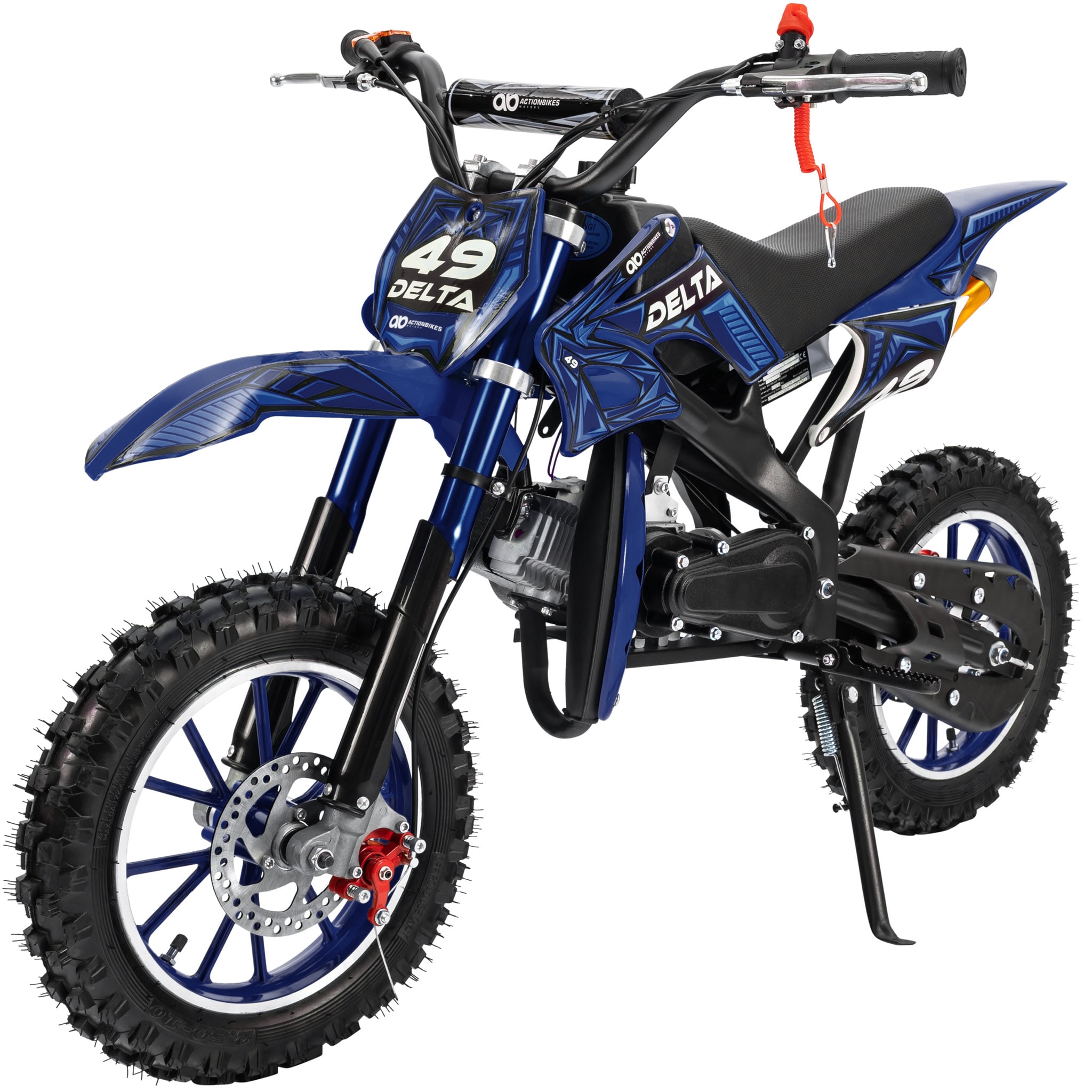 Mini-Crossbike Delta, Benzin-Motorrad, Pocketbike, Dirtbike, 49 ccm, bis zu 40 km/h, Scheibenbremsen  (Blau) 