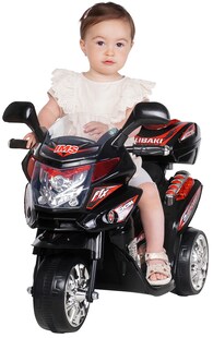 Kindermotorrad C051, Kinder-Elektro-Motorrad mit 12-Watt-Motor, LED-Scheinwerfer, 2-Gang-Getriebe (Schwarz) 
