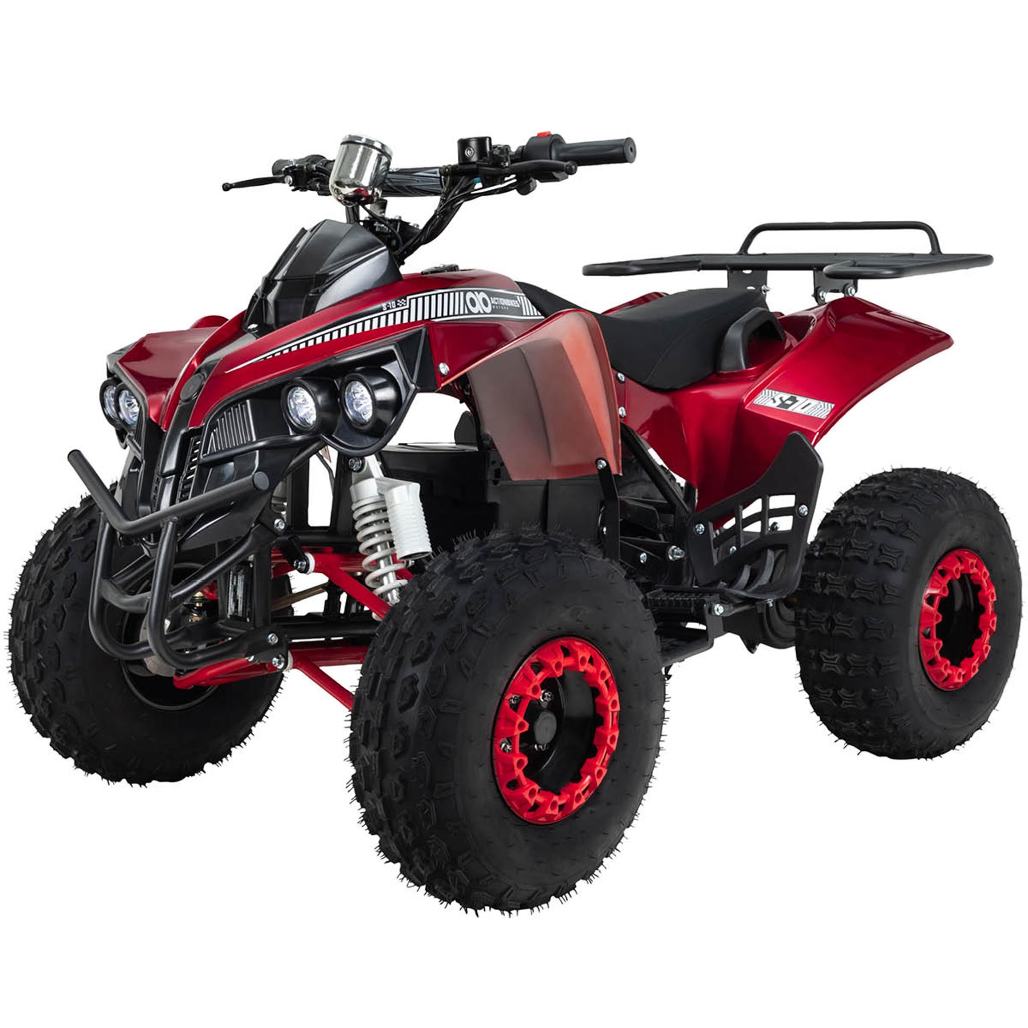 Elektro-Kinderquad S-10, Pocket-Quad mit 1000 Watt, Federung, Scheiben-/Trommelbremsen, bis 20 km/h (Metallic/Rot) 