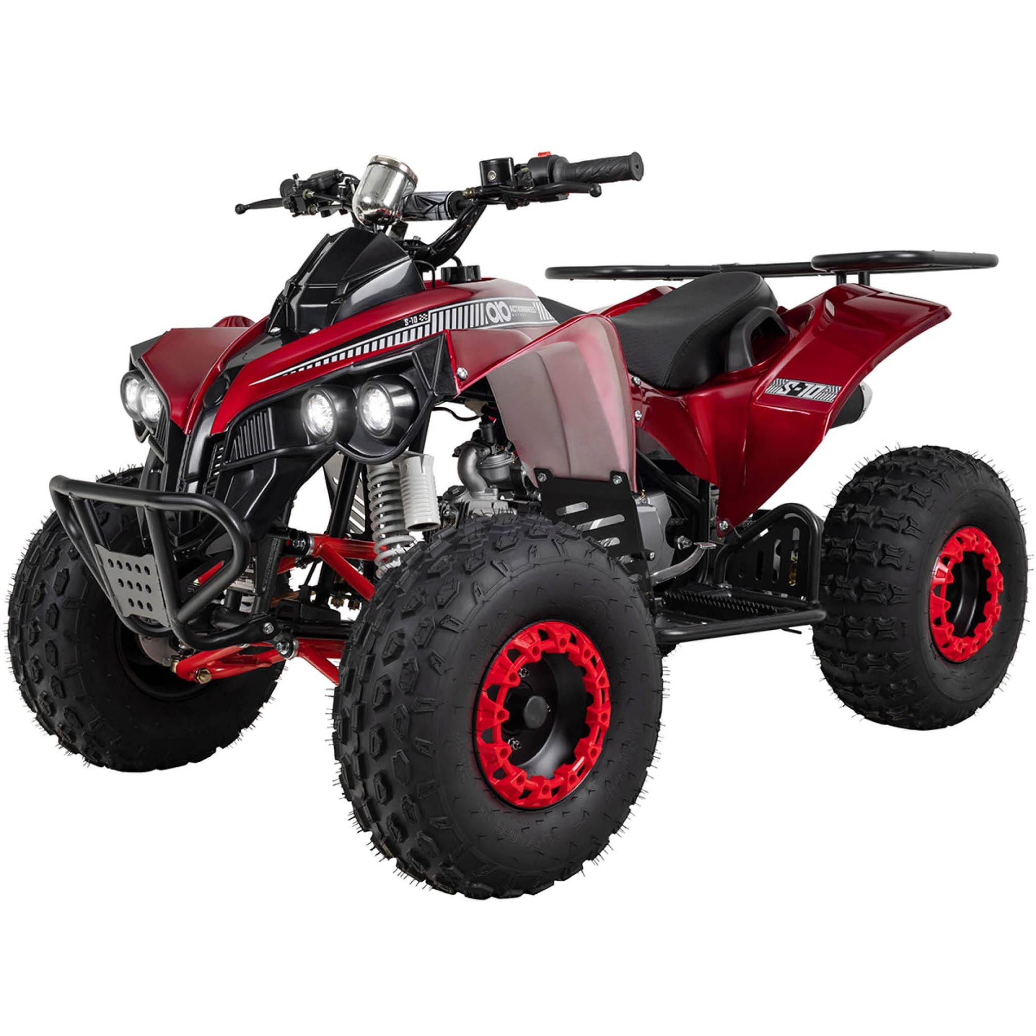 Benzin-Jugend-Quad S-10, 125ccm, ATV, Gep&auml;cktr&auml;ger, Not-Aus-Leine, Halbautomatik, Scheibenbremse (Metallic/Rot) 