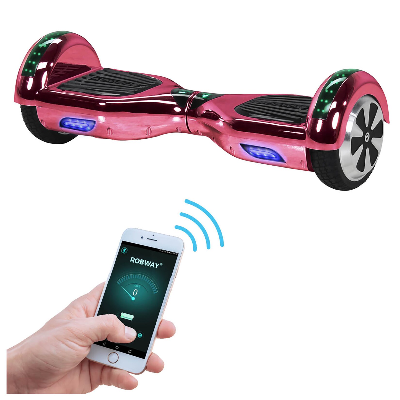 W1 Hoverboard für Erwachsene und Kinder, 6,5 Zoll, Self-Balance, Bluetooth, App, 700 Watt, LEDs (Pink Chrom 2.0)