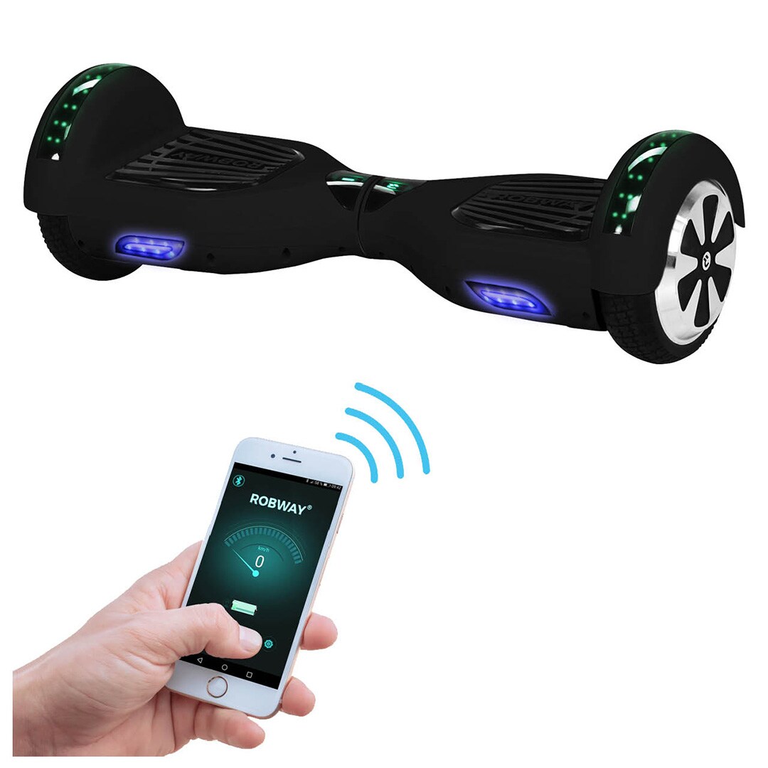 W1 Hoverboard für Erwachsene und Kinder, 6,5 Zoll, Self-Balance, Bluetooth, App, 700 Watt, LEDs (Schwarz Matt 2.0)