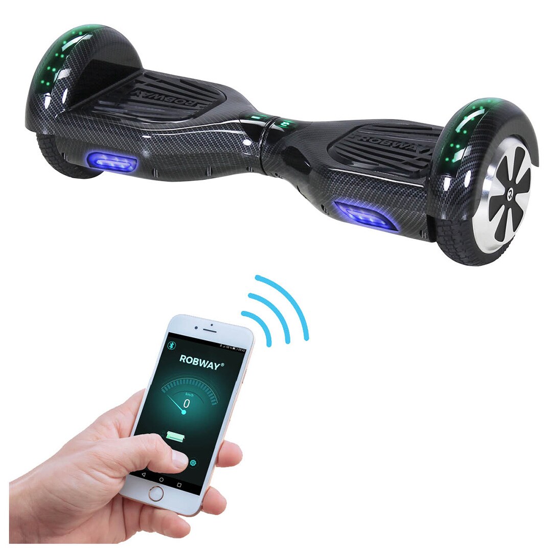 W1 Hoverboard für Erwachsene und Kinder, 6,5 Zoll, Self-Balance, Bluetooth, App, 700 Watt, LEDs (Carbon 2.0)