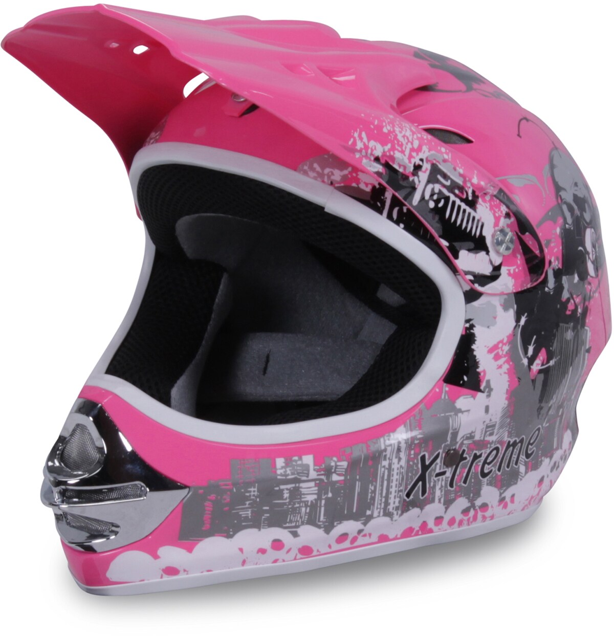 Crosshelm f&uuml;r Kinder, X-treme, Kinderhelm, Pink, Innenpolster, Be- und Entl&uuml;ftungssystem, Kinnriemen (XL) 