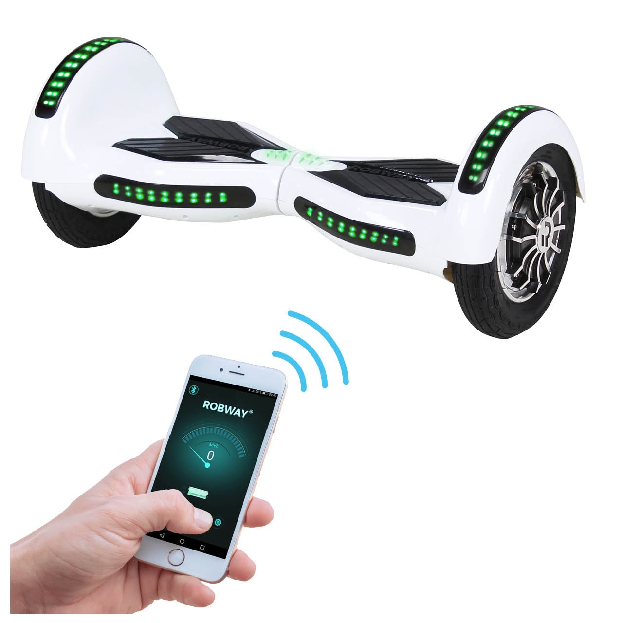 ROBWAY W3 Hoverboard f&uuml;r Erwachsene und Kinder, 10 Zoll Self-Balance-Scooter, Bluetooth, App, 800 Watt (Wei&szlig;) 