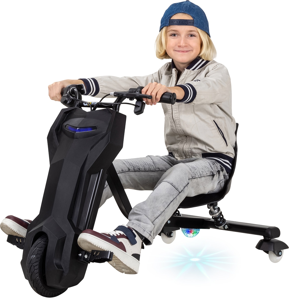 Elektro-Drift-Trike 360, Drift-Scooter f&uuml;r Kinder, 250 Watt, 36 Volt, bis zu 15km/h, LED-Beleuchtung (Schwarz) 