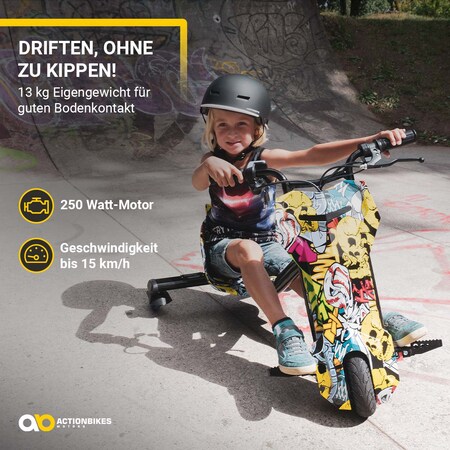 Trike elétrico drift 360, drift scooter para crianças, 250 watts, 36 volts,  até 15 km/h, iluminação LED – BLAKHOLE