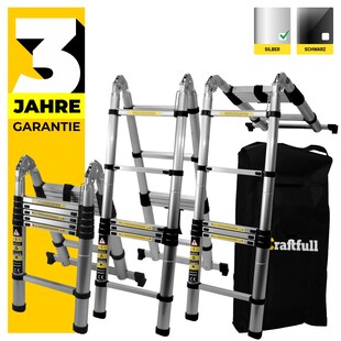 Craftfull Klapp-Teleskopleiter CF-102A, Aluminium, Klappleiter und Anlegeleiter, inkl. Tragetasche (2 x 2.8 Meter (Total 5.6 m)) 