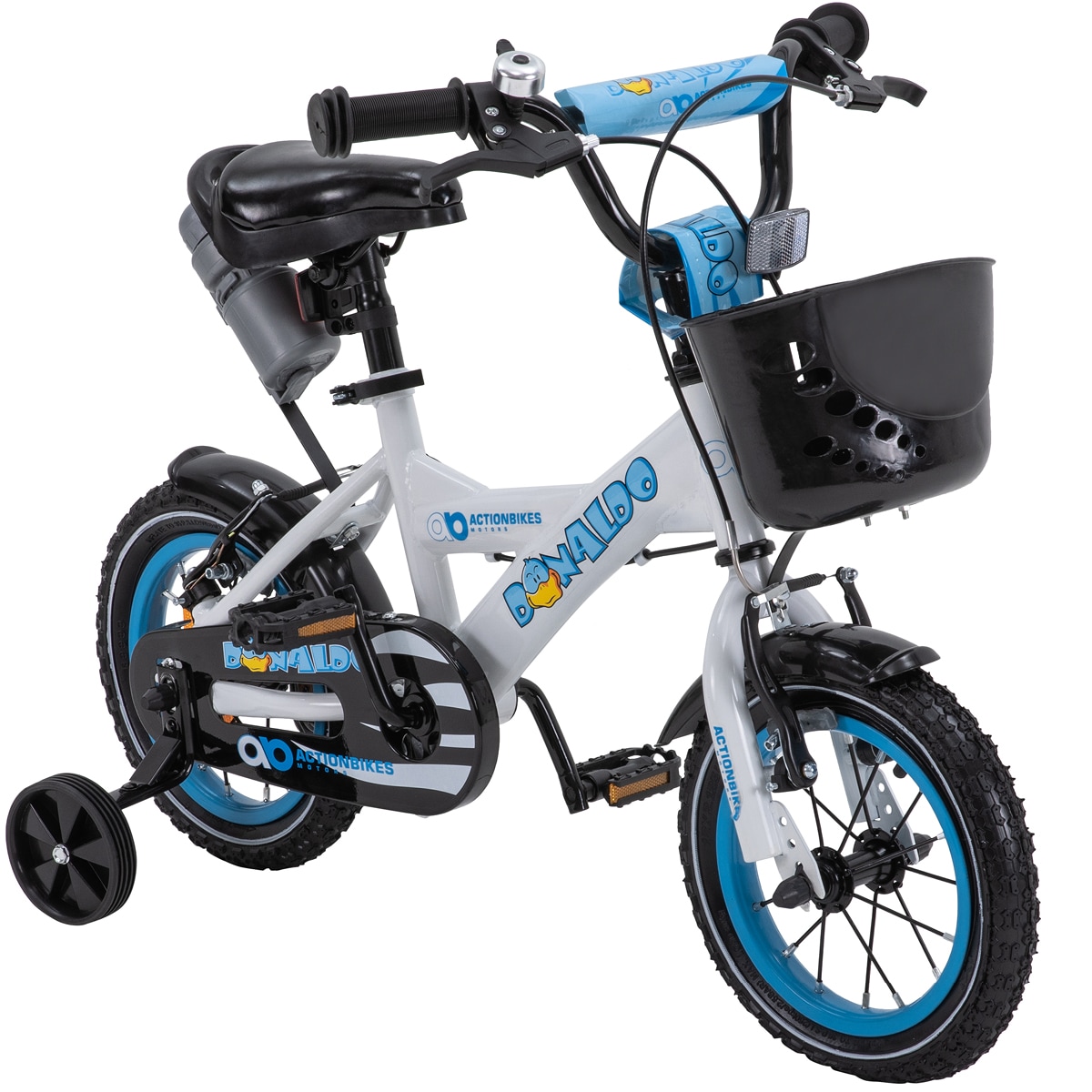 Actionbikes Kinderfahrrad Donaldo 12 Zoll, V-Brake-Bremsen, h&ouml;henverstellbar, St&uuml;tzr&auml;der, Korb 