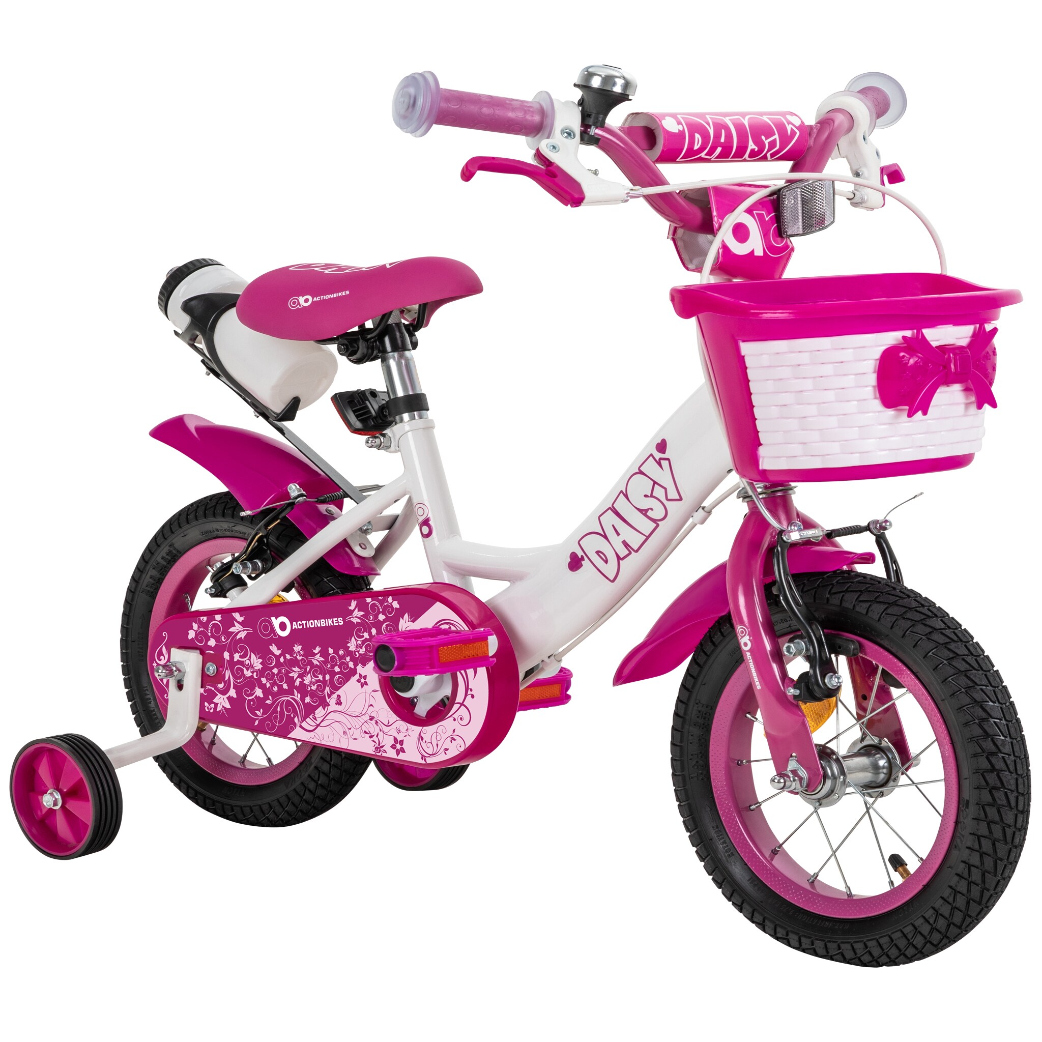 Actionbikes Kinderfahrrad Daisy 12 Zoll, pink, St&uuml;tzr&auml;der, Korb, V-Brake-Bremsen, Antirutschgriffe (East) 