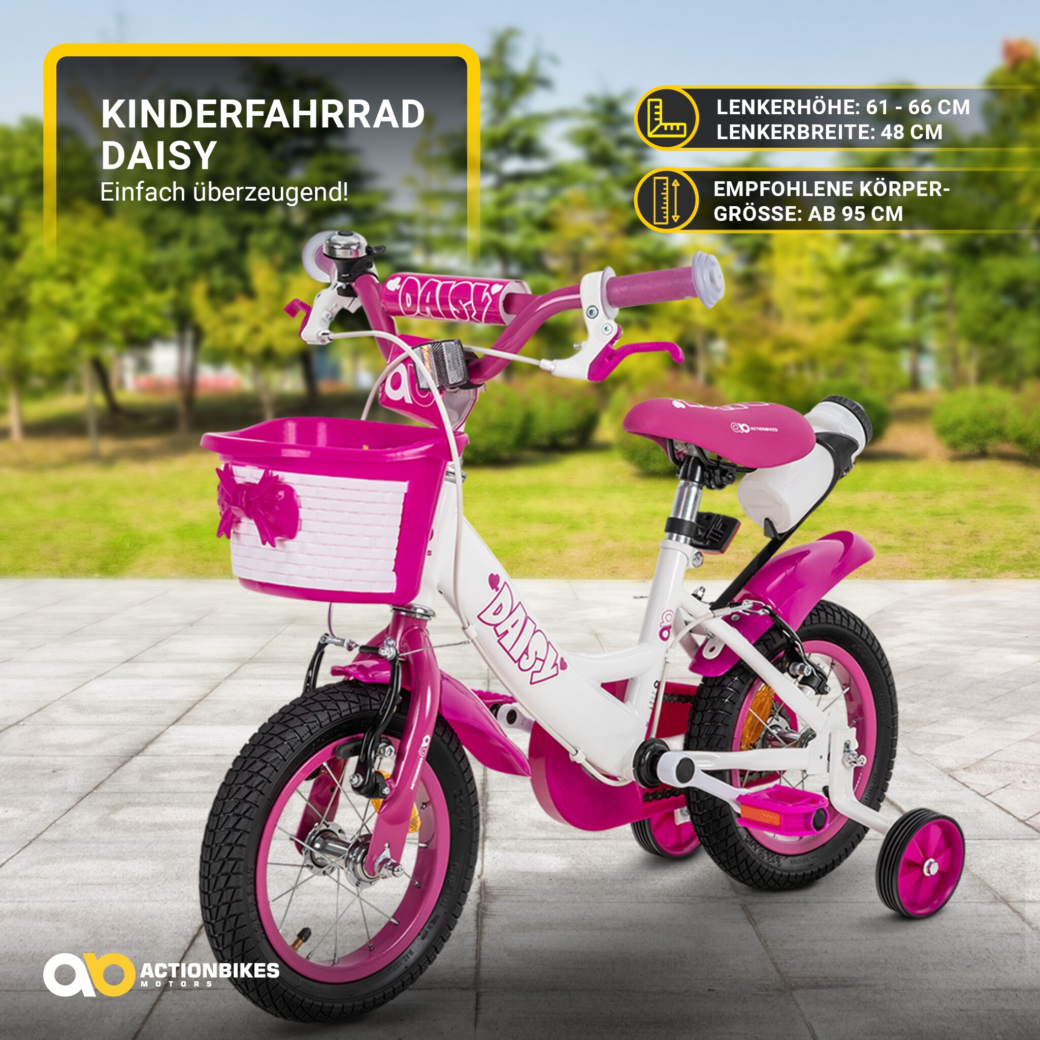 Actionbikes Kinderfahrrad Daisy 12 Zoll, pink, Sttzrder, Korb,  V-Brake-Bremsen, Antirutschgriffe (East) bei Marktkauf online bestellen