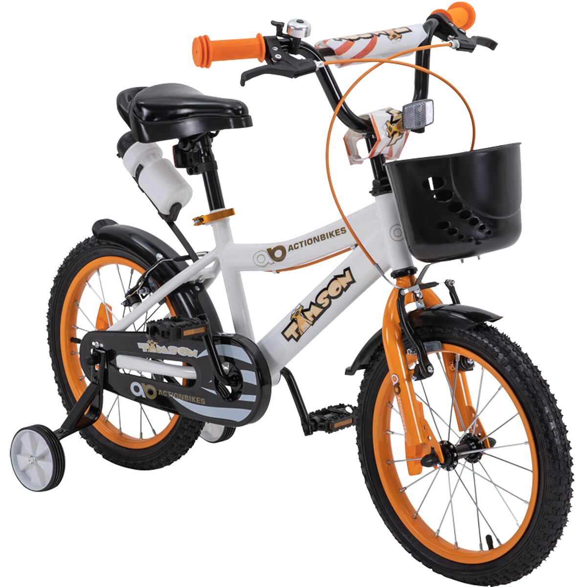 Actionbikes Kinderfahrrad Timson 16 Zoll, V-Brake-Bremsen, h&ouml;henverstellbar, St&uuml;tzr&auml;der, Korb 