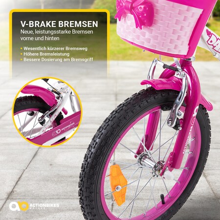 Actionbikes Kinderfahrrad Daisy 16 Zoll, pink, Stützräder, Korb,  V-Brake-Bremsen, Antirutschgriffe (Classic) bei Marktkauf online bestellen
