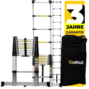 Craftfull Teleskopleiter CF-101B, Soft-Close-Funktion, Ausziehleiter aus Aluminium, 2 m bis 4,4 m (4.4 Meter) 