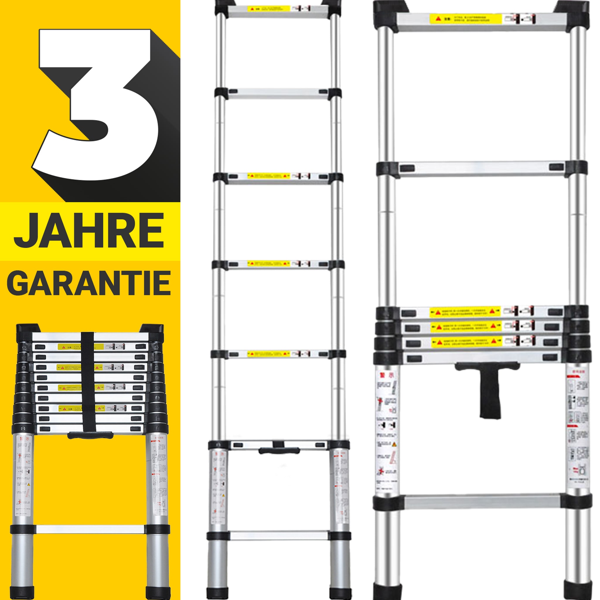Craftfull Teleskopleiter CF-101B, Soft-Close-Funktion, Ausziehleiter aus Aluminium, 2 m bis 4,4 m (2.6 Meter) 