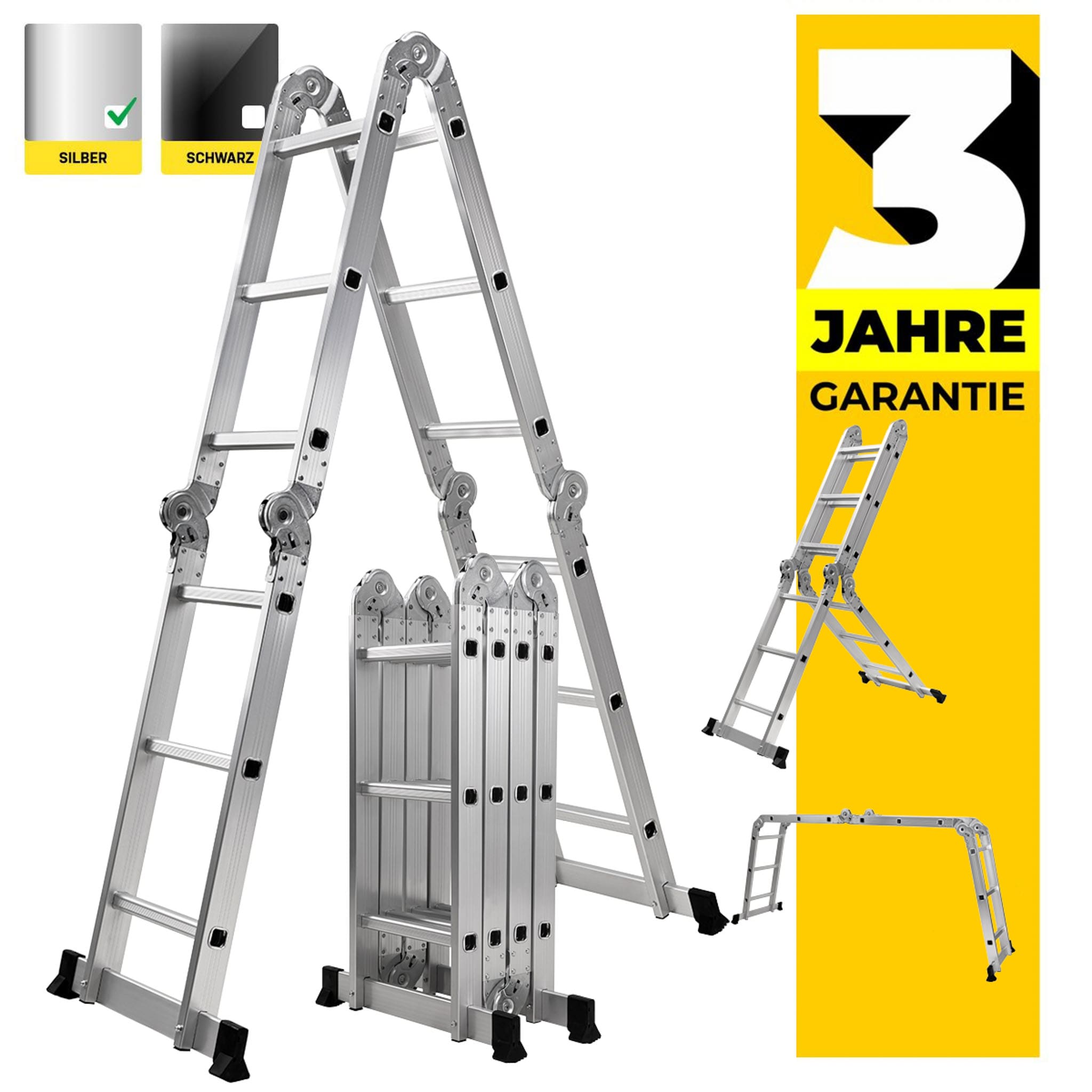 Craftfull Mehrzweckleiter CF-104A, 6in1, Gelenkleiter aus Aluminium, 3,5 -5,8 m, Anti-Rutsch-Profil (3.5 Meter 4x3 Sprossen) 