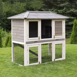 MyAnimal Hasenstall MH-28, 2-stöckig, 4 Türen, wetterfester Kaninchenstall, imprägniertes Holz (Grau/Weiß 2.0) 