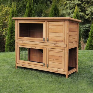 MyAnimal Hasenstall MH-20, 2-stöckig, wetterfest, Kaninchenstall mit 4 Türen, imprägniertes Holz (Braun) 
