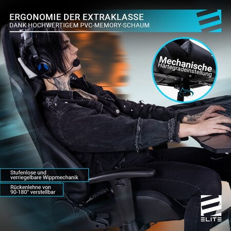 ELITE Gaming-Stuhl DESTINY, Rücken- und Nackenkissen, Wippmechanik