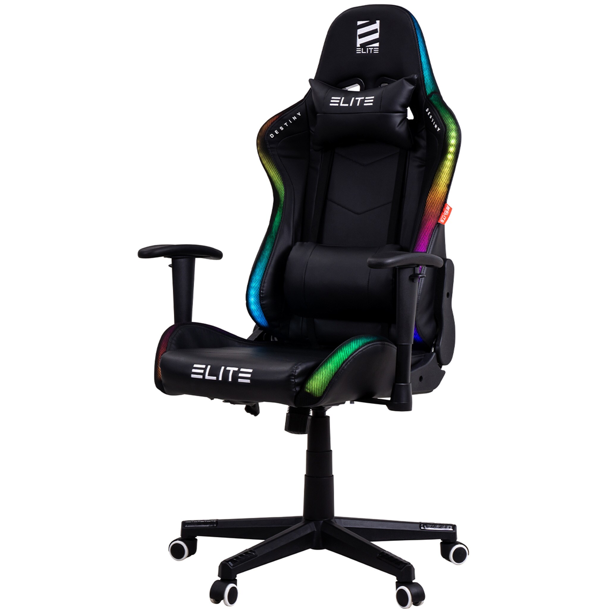 ELITE Gaming-Stuhl DESTINY, R&uuml;cken- und Nackenkissen, Wippmechanik, bis 170kg, Sitzh&ouml;he 45-55, MG200 (RGB - Schwarz) 