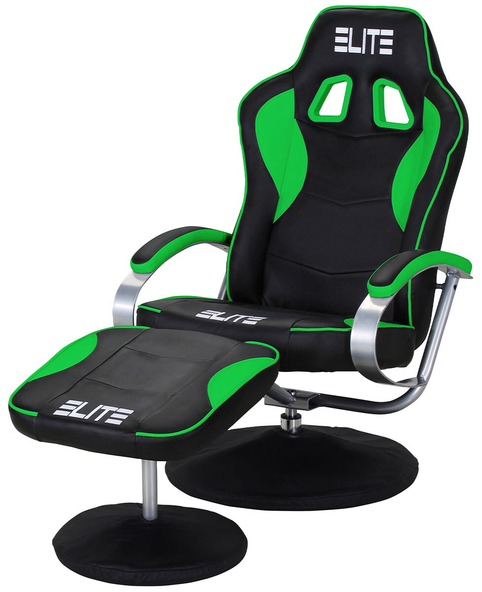 ELITE Gaming-Sessel MG-300, Gaming-Stuhl mit Fu&szlig;hocker, gro&szlig;e Sitzfl&auml;che, Relaxfunktion, ergonomisch (Schwarz/Gr&uuml;n) 