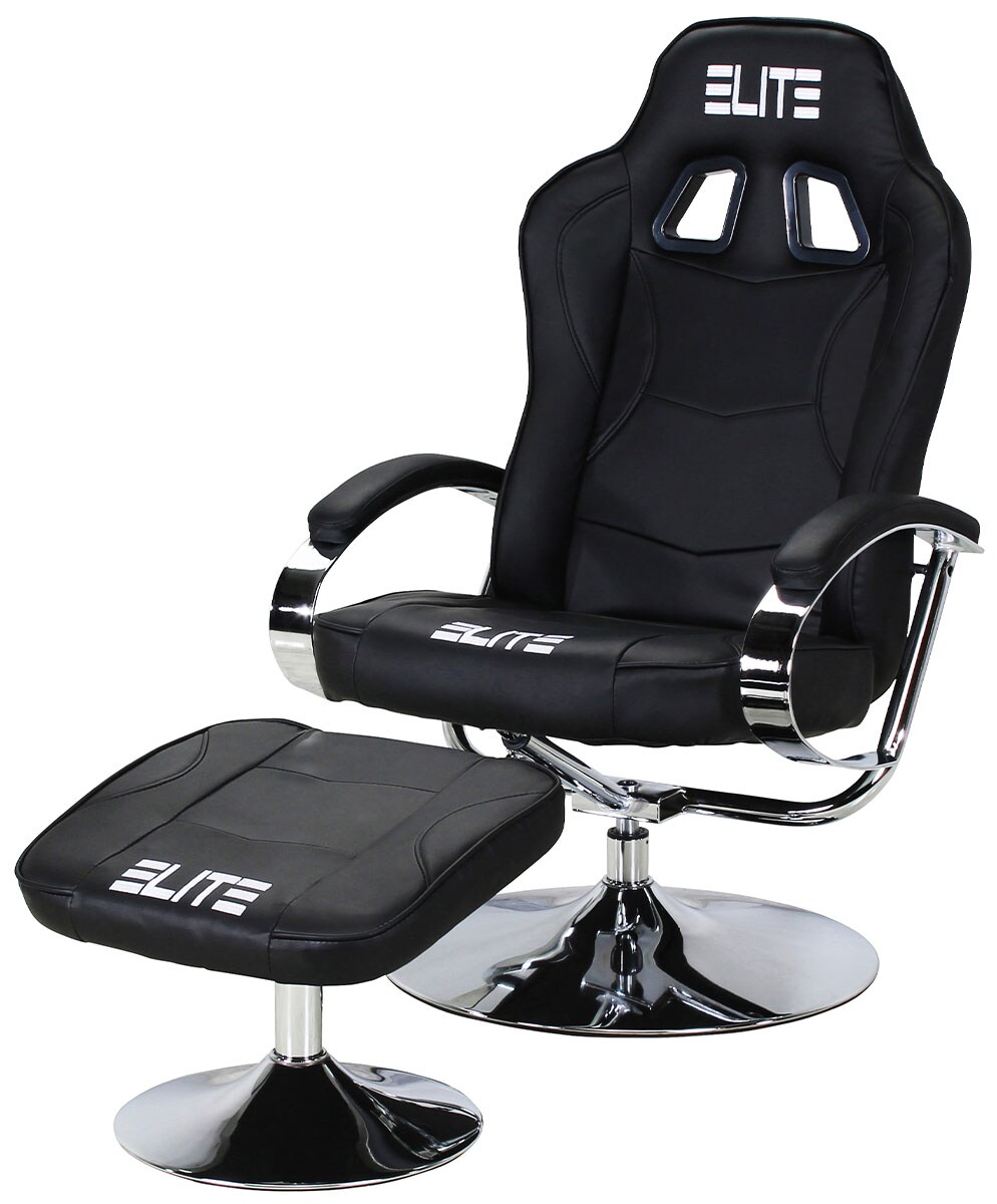 ELITE Gaming-Sessel MG-300, Gaming-Stuhl mit Fu&szlig;hocker, gro&szlig;e Sitzfl&auml;che, Relaxfunktion, ergonomisch (Schwarz/Chrom) 